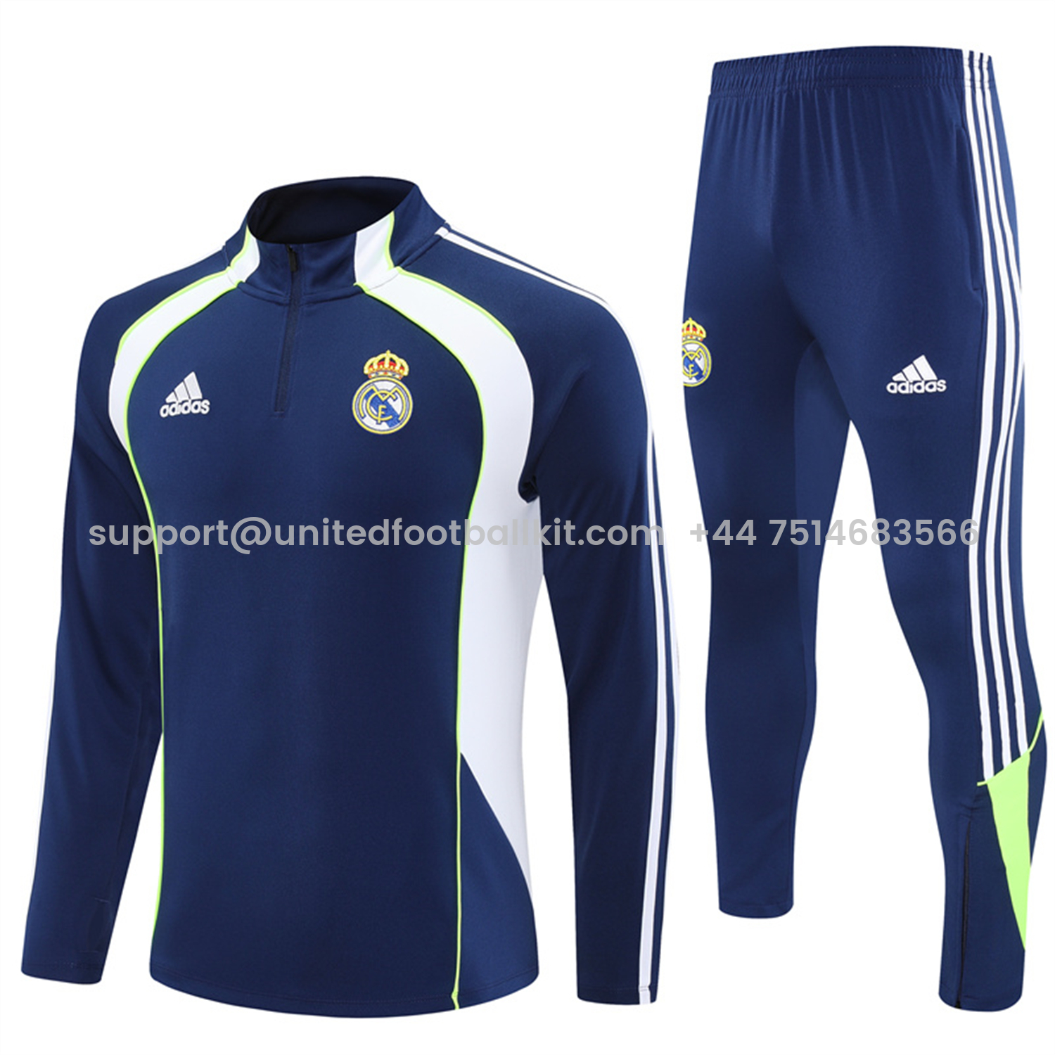 Unitedfootballkit.com | Real Madrid 25-26 Long Sleeve Training Set - Throwback Royal Blue Top and Pants -Customize Name, Number and Patch | Worldwide Shipping