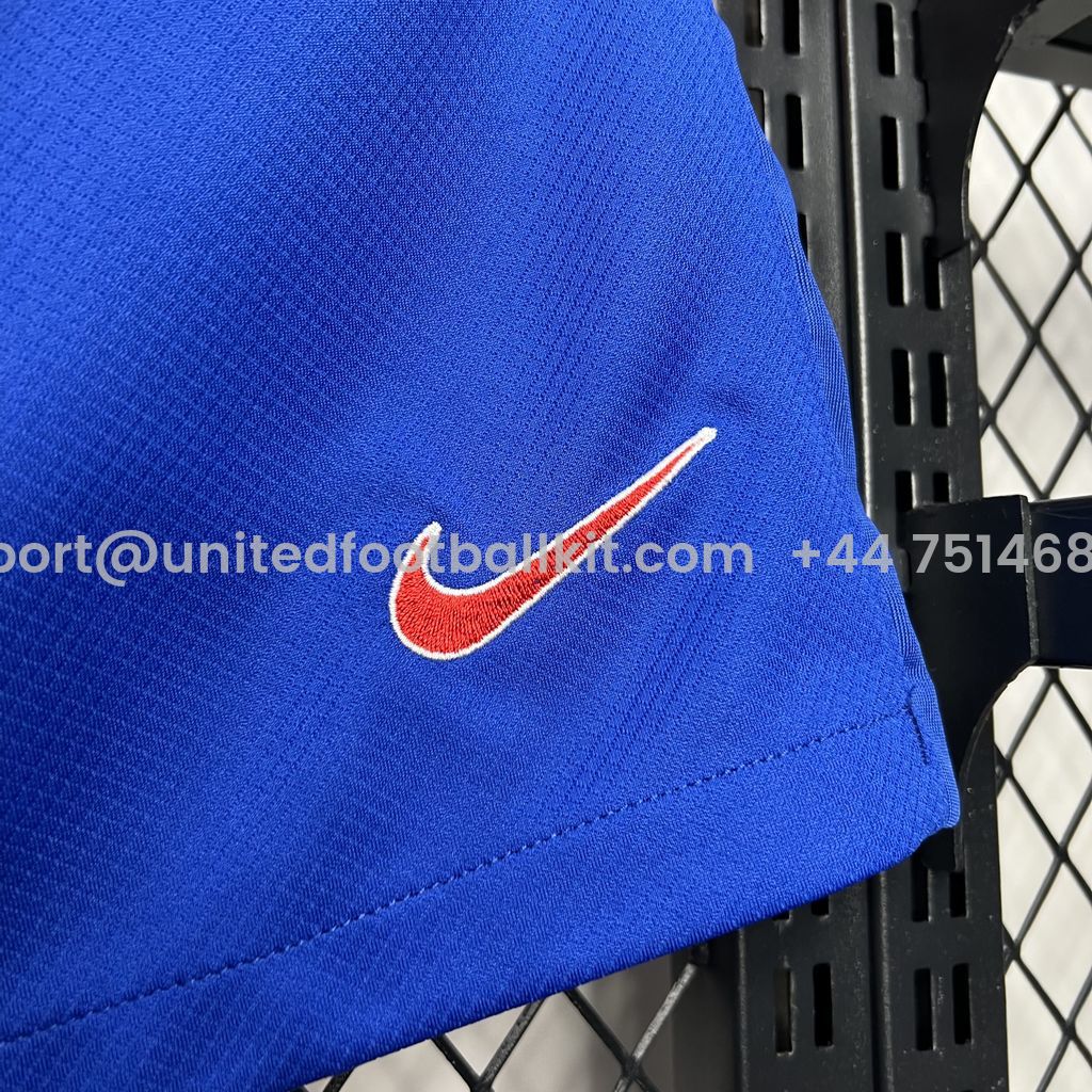 Unitedfootballkit.com | Atletico Madrid 24-25 Home Stadium Shorts - Fans Version -Customize Name, Number and Patch | Worldwide Shipping