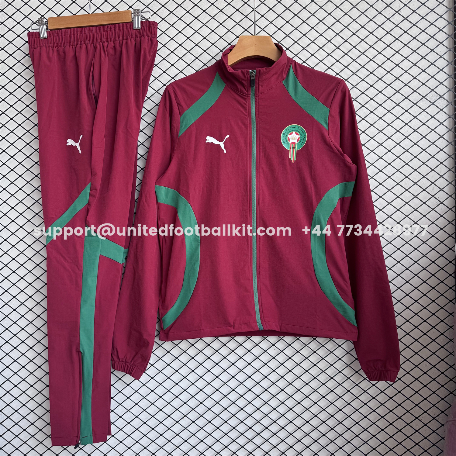 Unitedfootballkit.com | Morocco 2026 Windbreaker Training Set - Red With Green Top and Pants -Customize Name, Number and Patch | Worldwide Shipping