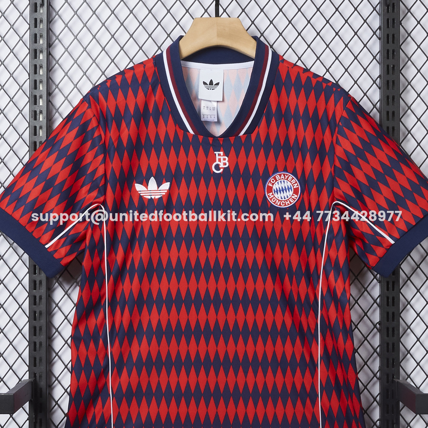 Unitedfootballkit.com | Bayern Munich 25-26 Trefoil Retro Style Red And Deep Blue Jersey - Fans Version -Customize Name, Number and Patch | Worldwide Shipping