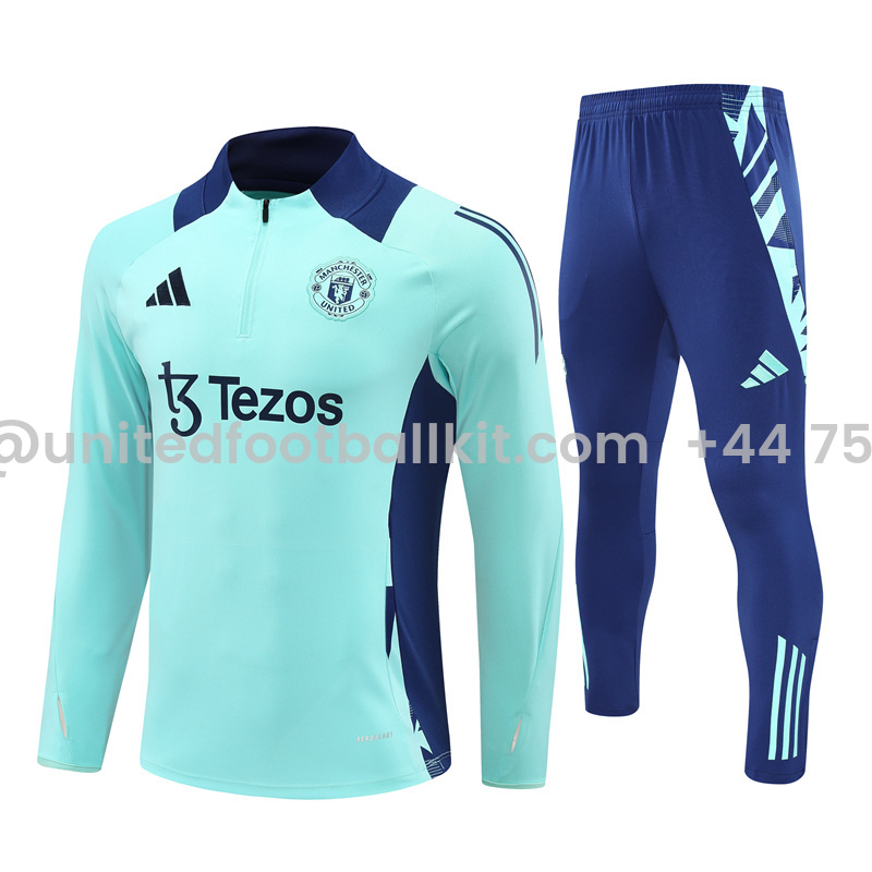 Unitedfootballkit.com | Manchester United 24-25 Long Sleeve Training Set - Lake Blue -Customize Name, Number and Patch | Worldwide Shipping