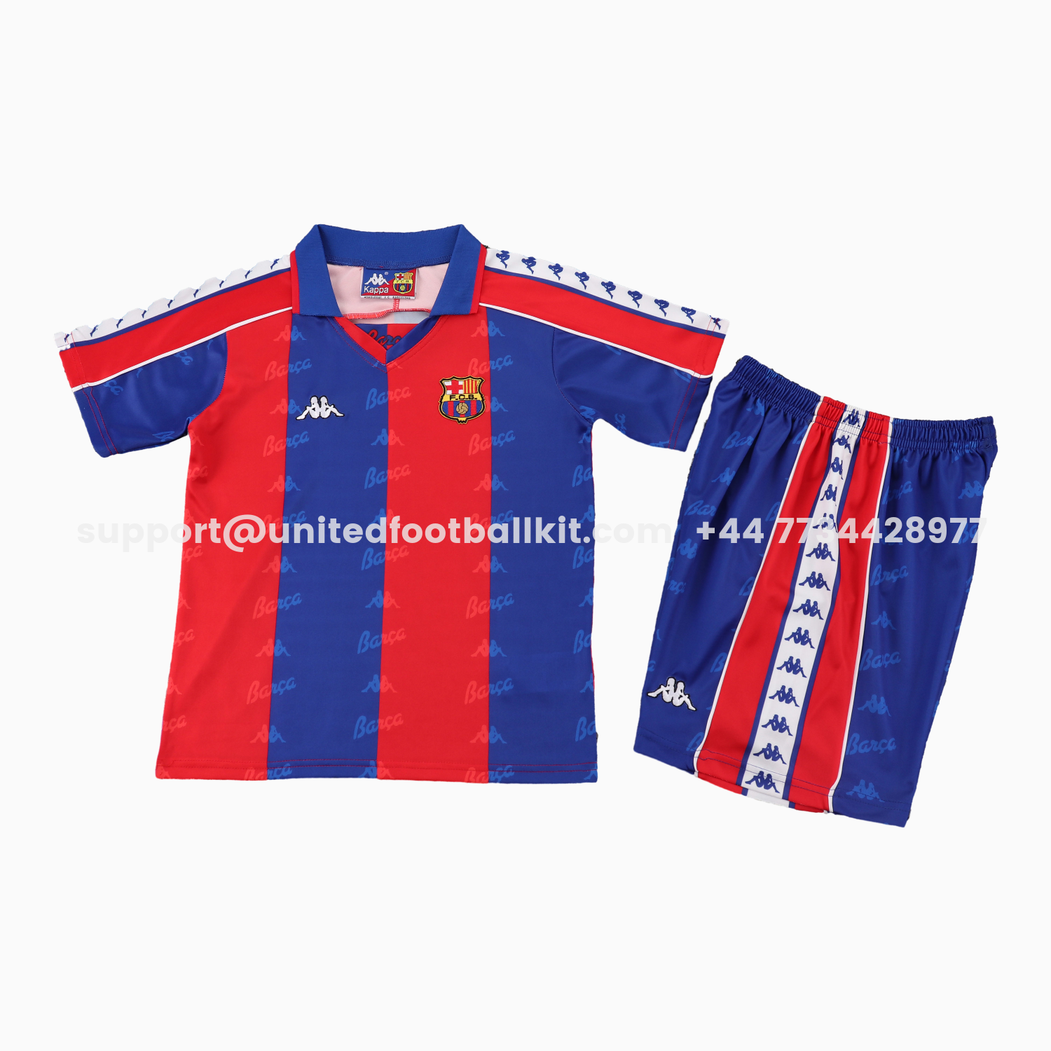 Unitedfootballkit.com | Retro Barcelona 1992-95 Home Kids Kit -Customize Name, Number and Patch | Worldwide Shipping