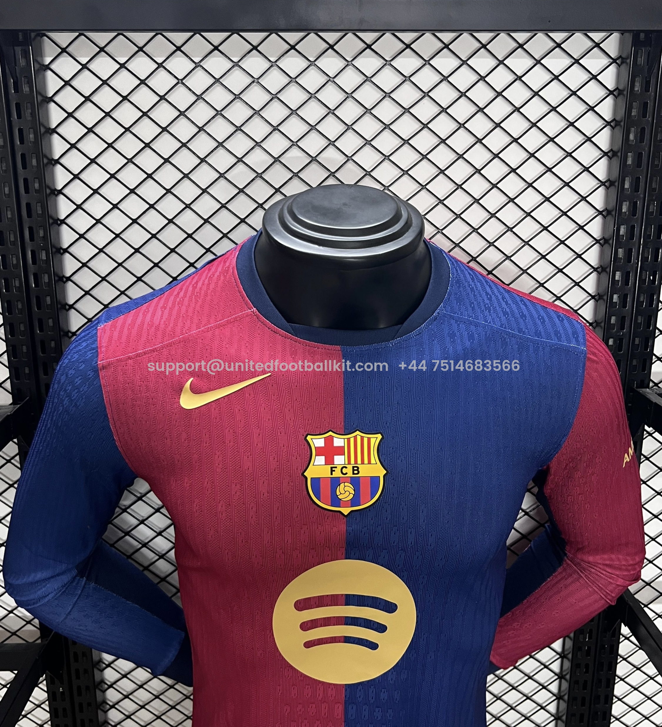 Unitedfootballkit.com | Barcelona 24-25 Home Long Sleeve Jersey with Big Logo - Player Version -Customize Name, Number and Patch | Worldwide Shipping