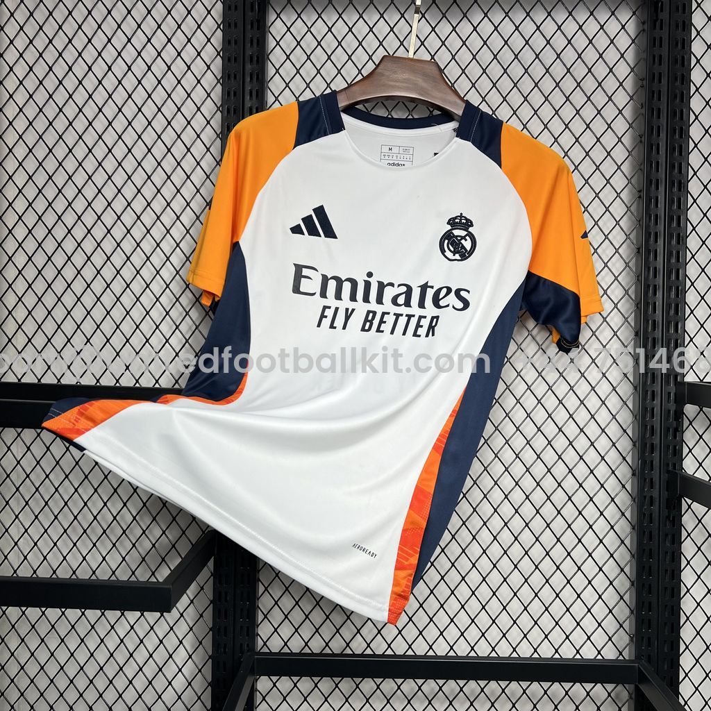 Unitedfootballkit.com | Real Madrid 24-25 White Pre-Match Jersey - Fans Version -Customize Name, Number and Patch | Worldwide Shipping