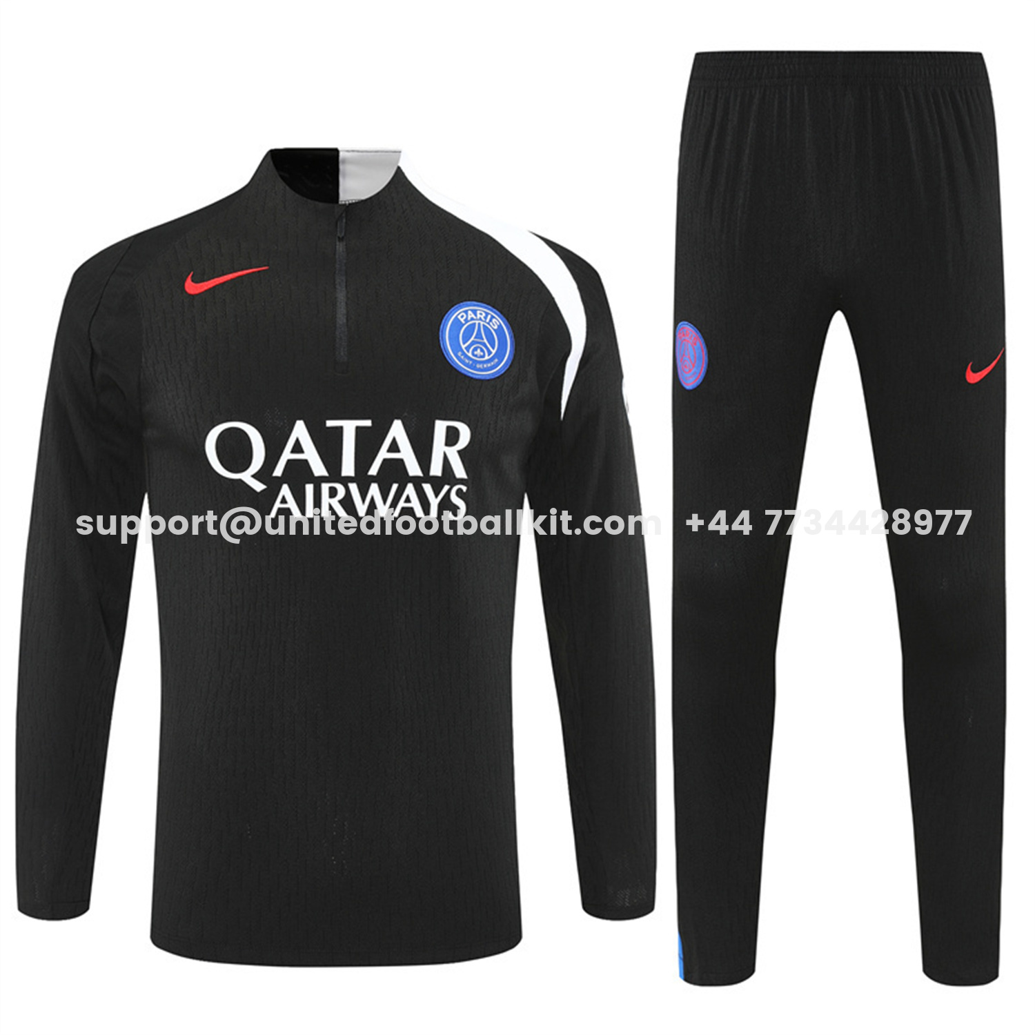 Unitedfootballkit.com | Paris Saint-Germain PSG 25-26 Long Sleeve Training Set - Player Version - Black Top and Black Pants -Customize Name, Number and Patch | Worldwide Shipping