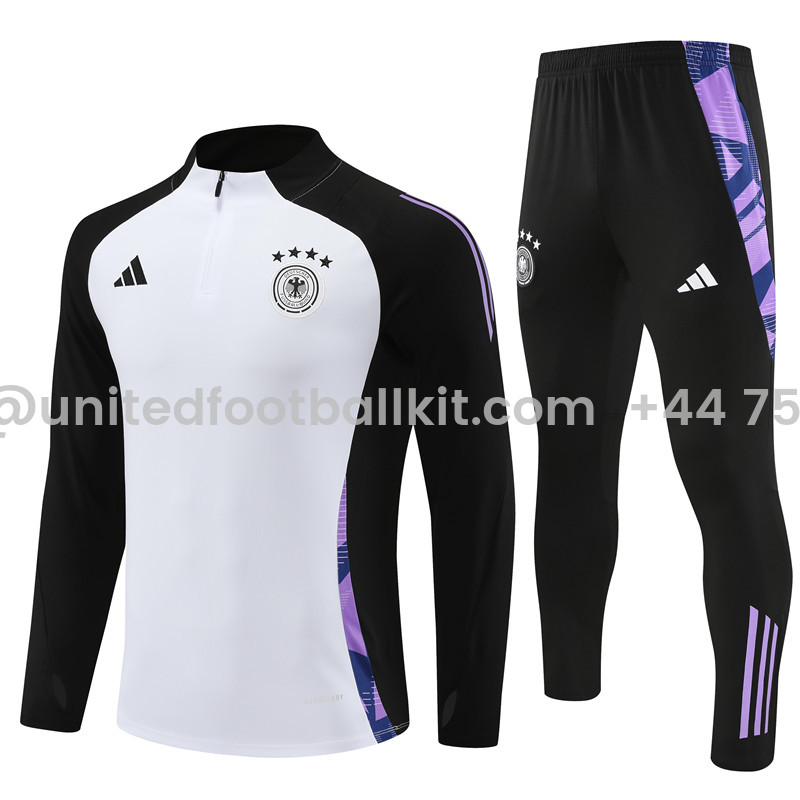 Unitedfootballkit.com | Germany 2024 Long Sleeve Training Set - White With Black -Customize Name, Number and Patch | Worldwide Shipping