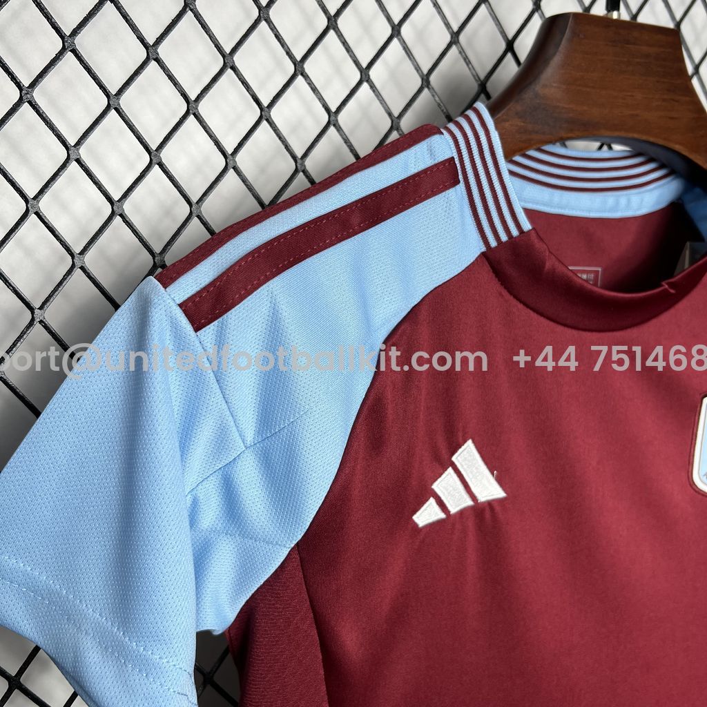 Unitedfootballkit.com | Aston Villa 24-25 Home Stadium Kids Kit -Customize Name, Number and Patch | Worldwide Shipping