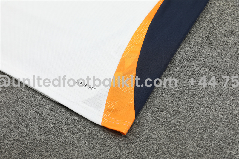 Unitedfootballkit.com | Real Madrid 24-25 Short-Sleeve Training Kids Kit - White & Deep Blue -Customize Name, Number and Patch | Worldwide Shipping