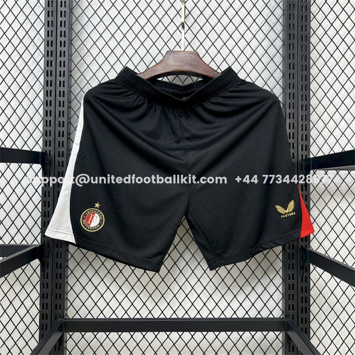 Unitedfootballkit.com | Feyenoord 25-26 Home Black Shorts - Fans Version -Customize Name, Number and Patch | Worldwide Shipping