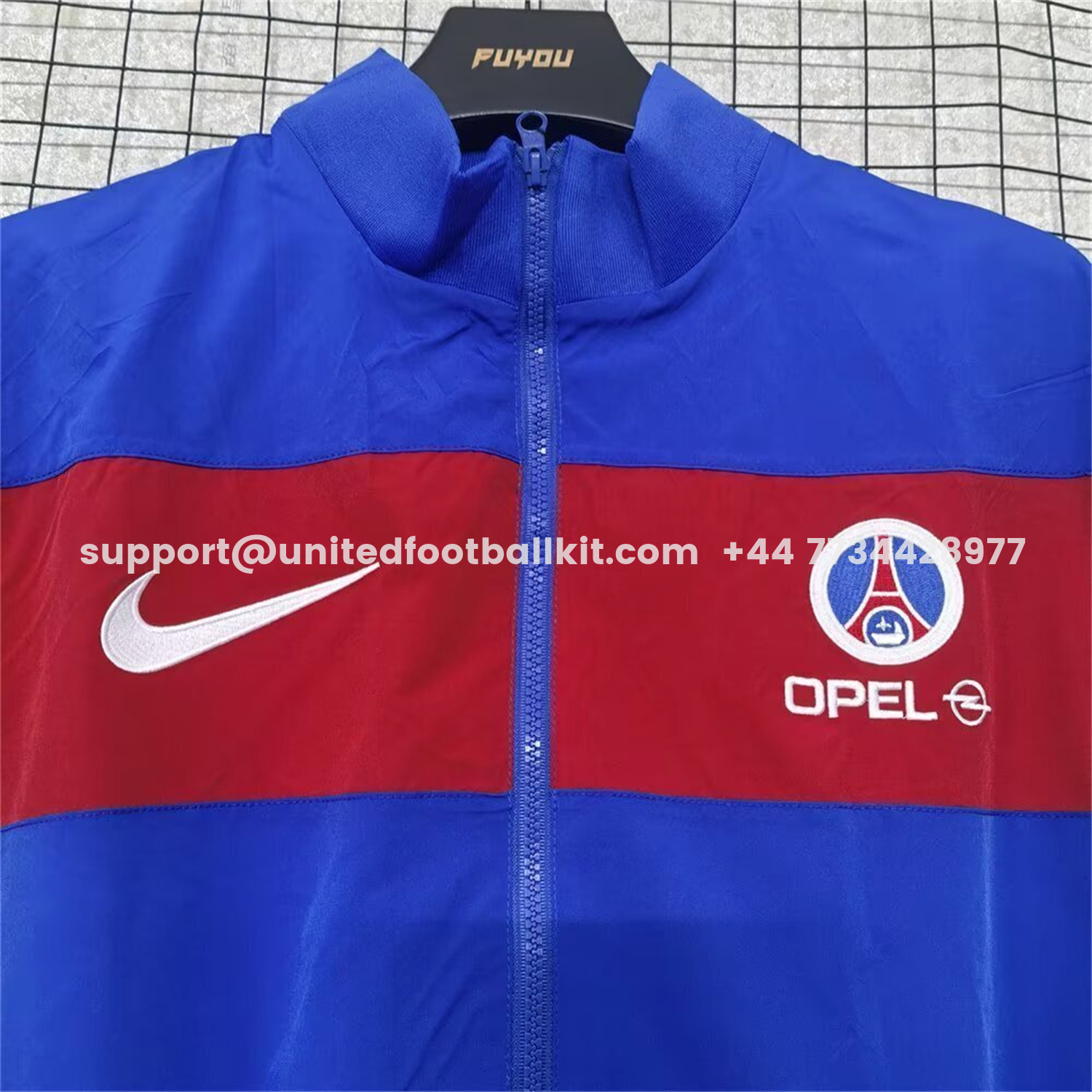 Unitedfootballkit.com | Retro Paris Saint-Germain PSG 1996-97 Red Blue Windbreaker Jacket -Customize Name, Number and Patch | Worldwide Shipping