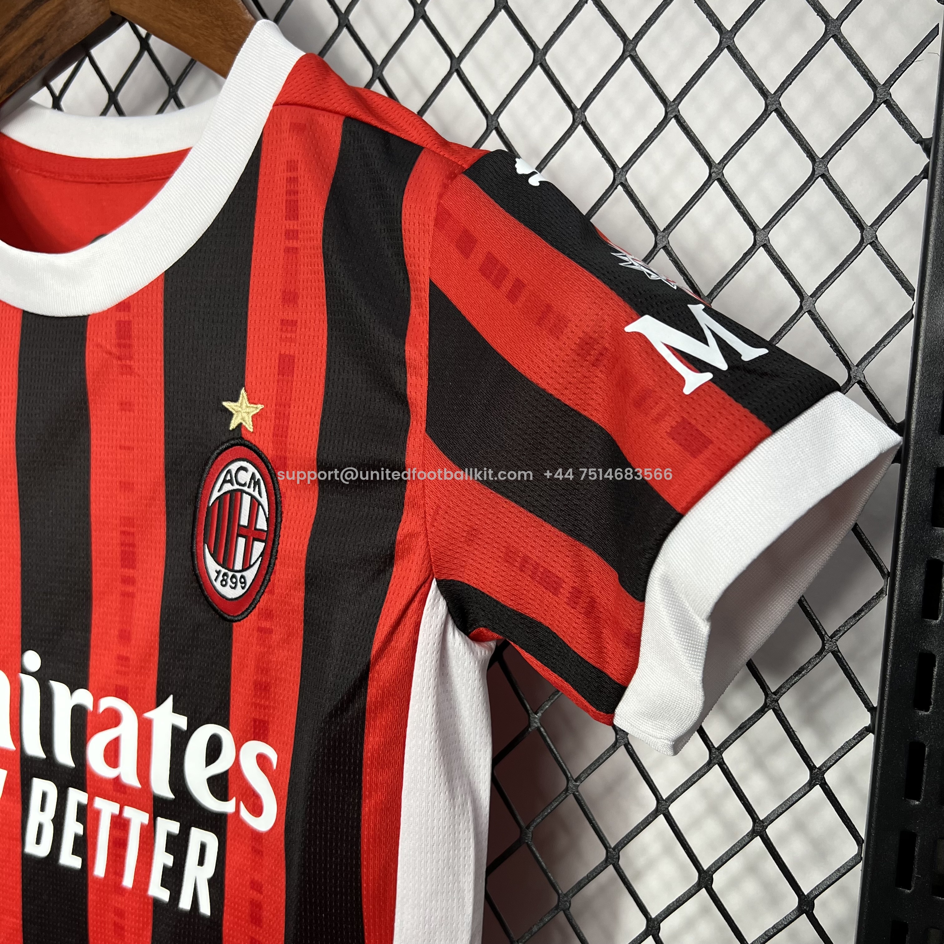 Unitedfootballkit.com | AC Milan 24-25 Home Stadium Kids Kit -Customize Name, Number and Patch | Worldwide Shipping
