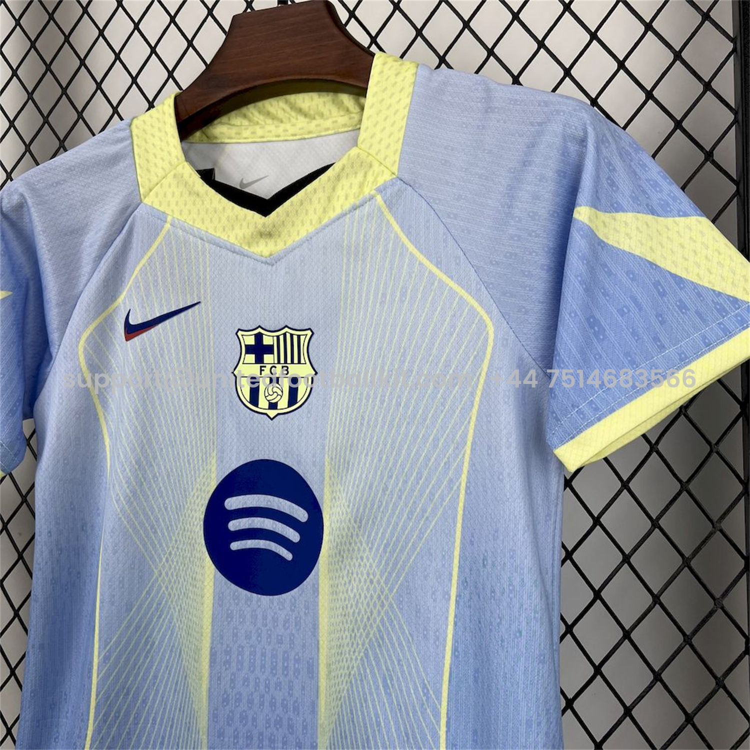 Unitedfootballkit.com | Barcelona 25-26 T90 White Lines Light Blue Gradient Special Kids Kit -Customize Name, Number and Patch | Worldwide Shipping