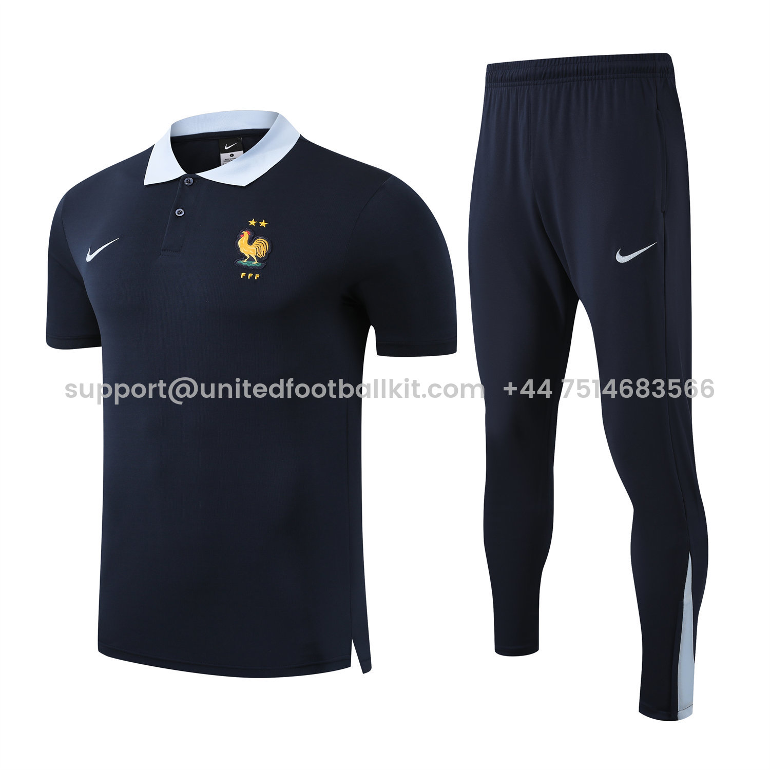 Unitedfootballkit.com | France 25-26 POLO Short-Sleeve Training Set - Deep Blue Top and Pants -Customize Name, Number and Patch | Worldwide Shipping
