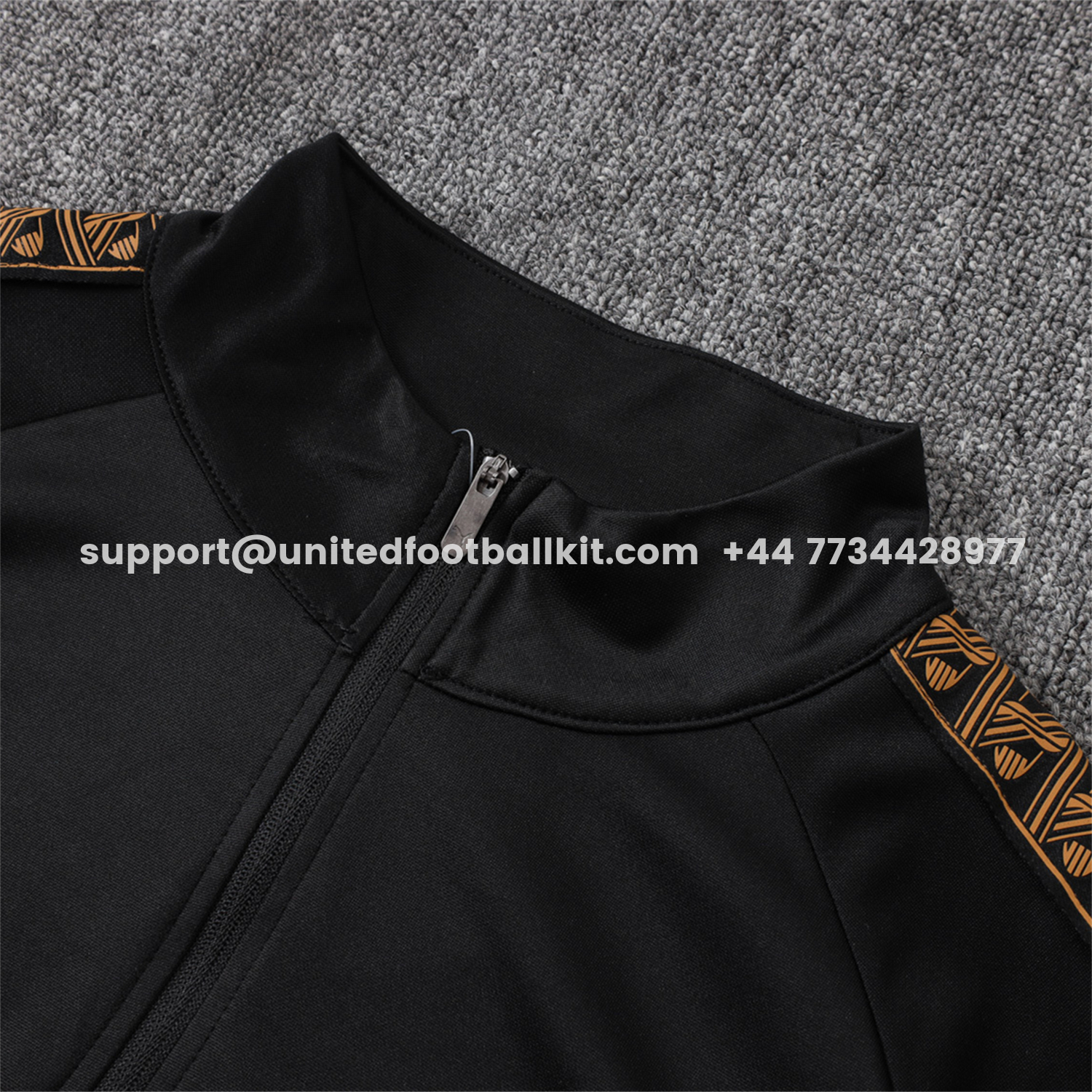 Unitedfootballkit.com | Portugal 2026 Long Sleeve Training Set - Gold Lines Black Top & Pants -Customize Name, Number and Patch | Worldwide Shipping