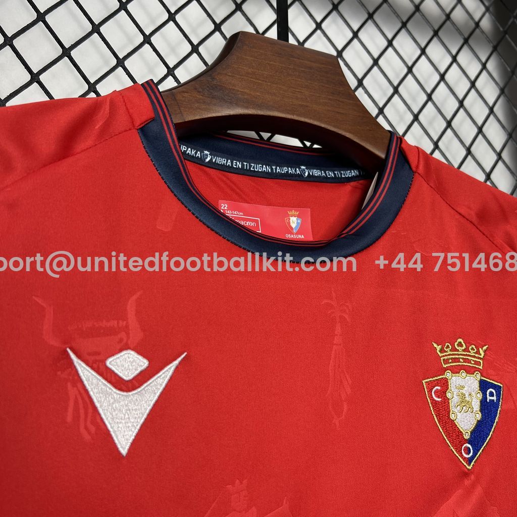 Unitedfootballkit.com | Osasuna 24-25 Home Stadium Kids Kit -Customize Name, Number and Patch | Worldwide Shipping
