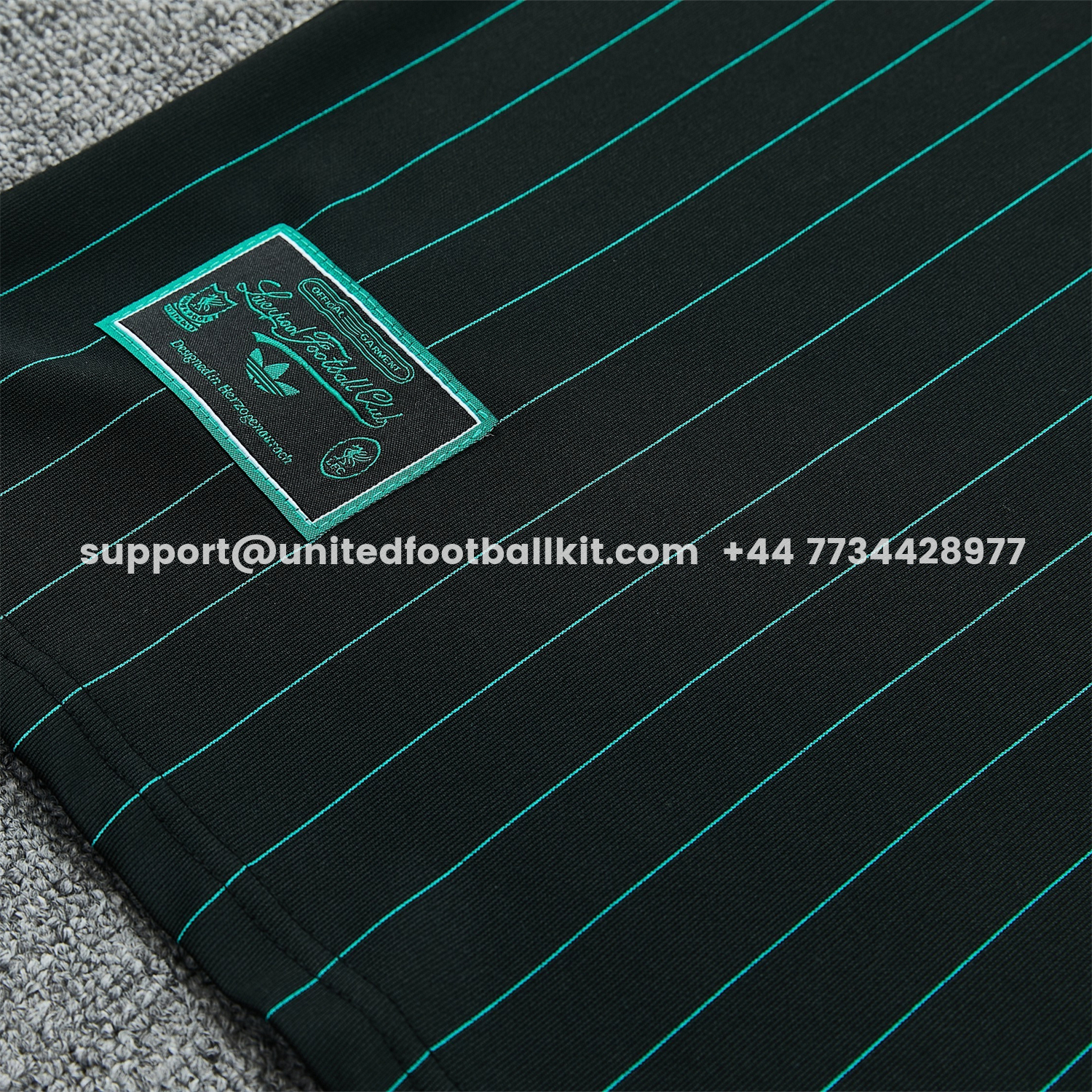 Unitedfootballkit.com | Liver.pool 25-26 Retro Style Short-Sleeve Training Set - Black With Teal Stripes And Accents Top & Pants -Customize Name, Number and Patch | Worldwide Shipping