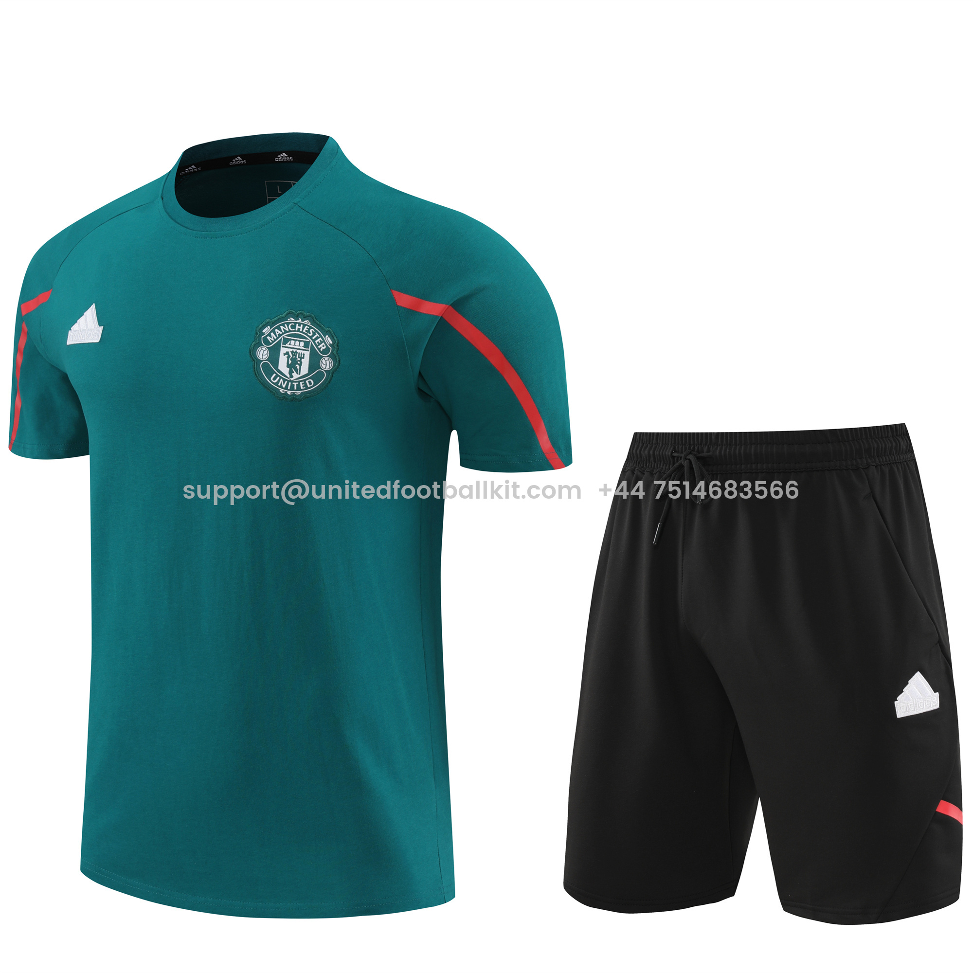 Unitedfootballkit.com | Manchester United 24-25 Short-Sleeve Training Set - Deep Green Top & Grey Shorts -Customize Name, Number and Patch | Worldwide Shipping