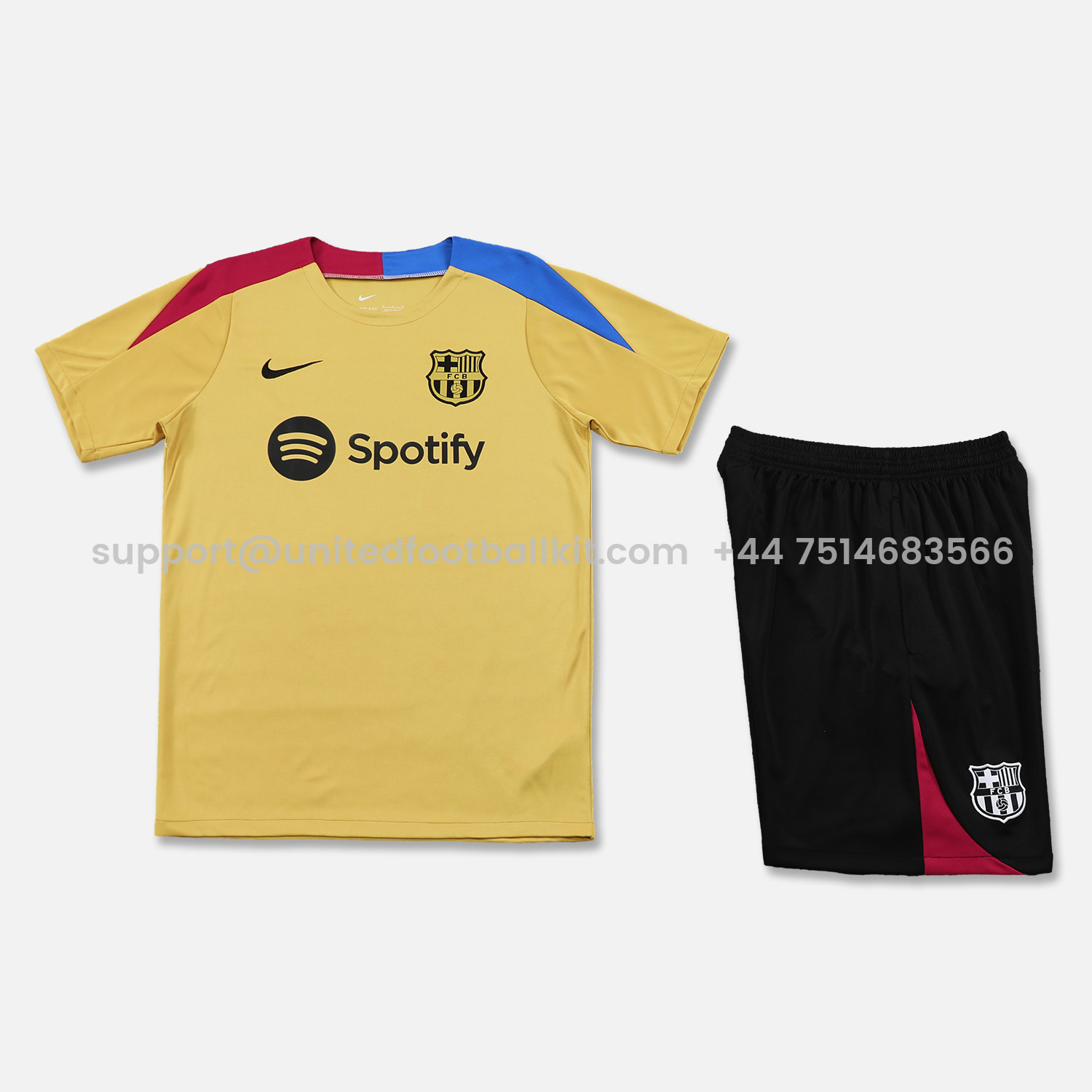 Unitedfootballkit.com | Barcelona 24-25 Short-Sleeve Training Set - Khaki Top & Black Shorts -Customize Name, Number and Patch | Worldwide Shipping