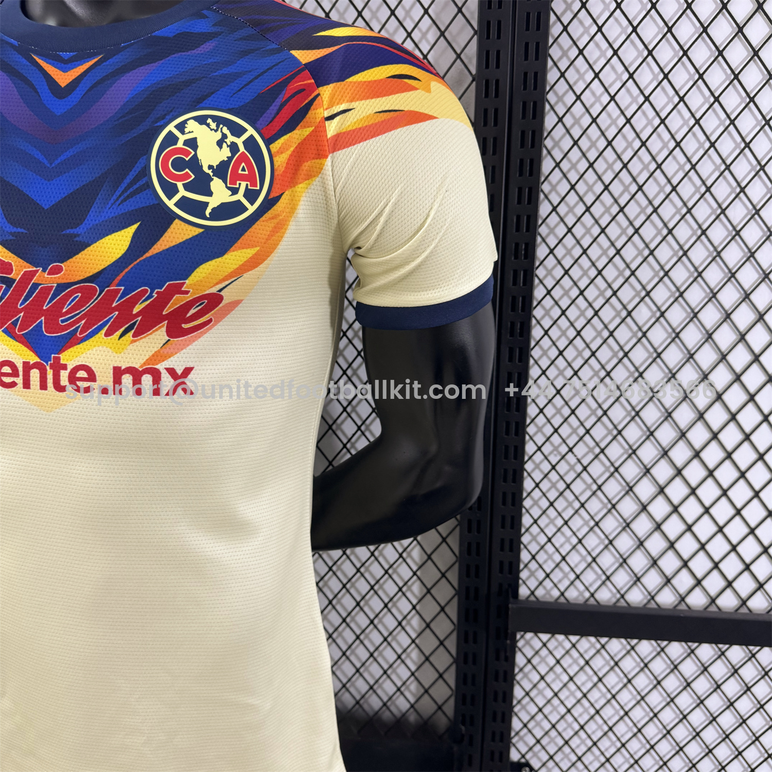 Unitedfootballkit.com | Club América 25-26 Blue Neck Light Yellow Special Jersey - Player Version -Customize Name, Number and Patch | Worldwide Shipping