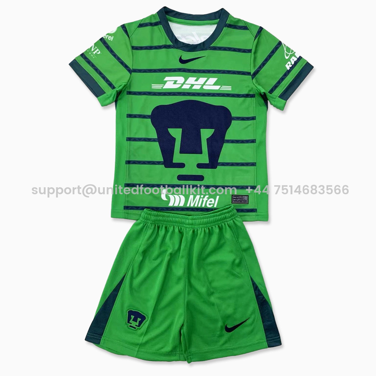 Unitedfootballkit.com | Pumas UNAM 24-25 Green Goalkeeper Kids Kit -Customize Name, Number and Patch | Worldwide Shipping
