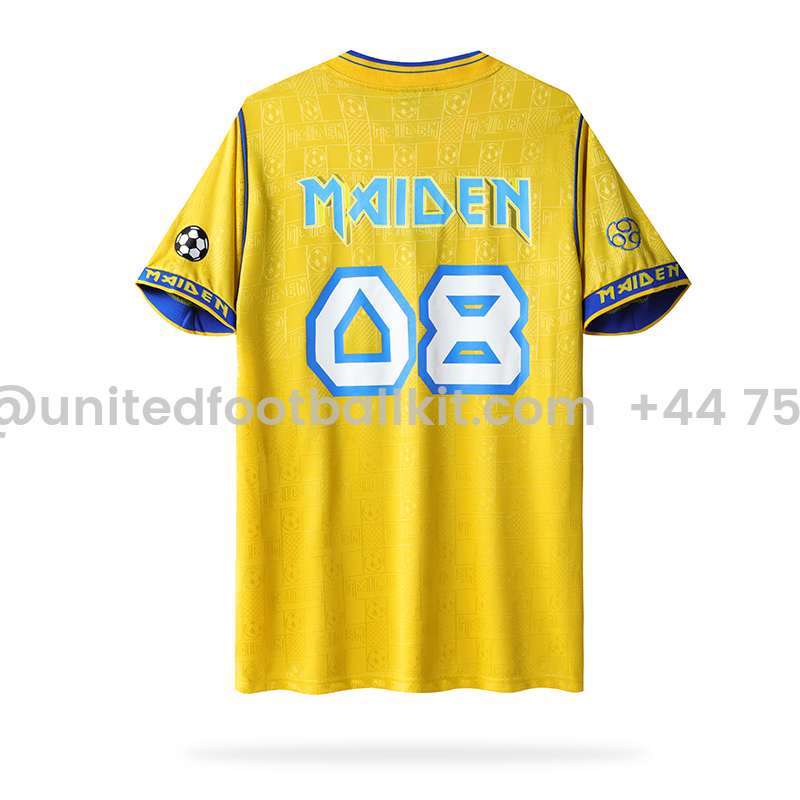 Unitedfootballkit.com | Retro Iron Maiden 2008 Yellow Jersey -Customize Name, Number and Patch | Worldwide Shipping