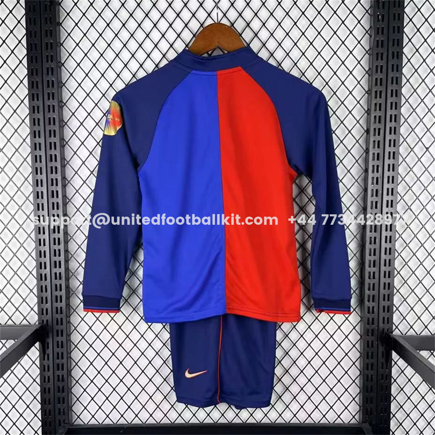 Unitedfootballkit.com | Retro Barcelona 99-00 Home 100th anniversary Long Sleeves Kids Kit -Customize Name, Number and Patch | Worldwide Shipping