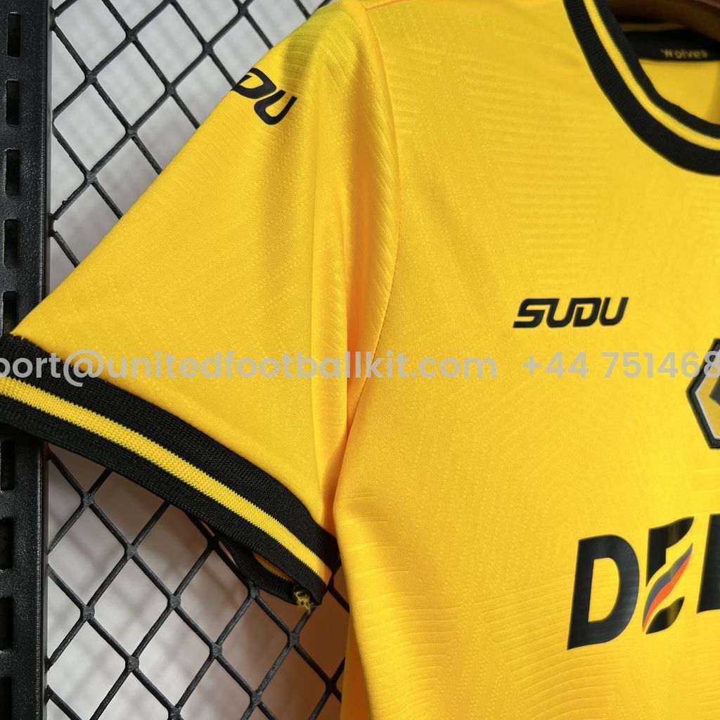 Unitedfootballkit.com | Wolverhampton Wanderers Wolves 24-25 Home Stadium Kids Kit -Customize Name, Number and Patch | Worldwide Shipping