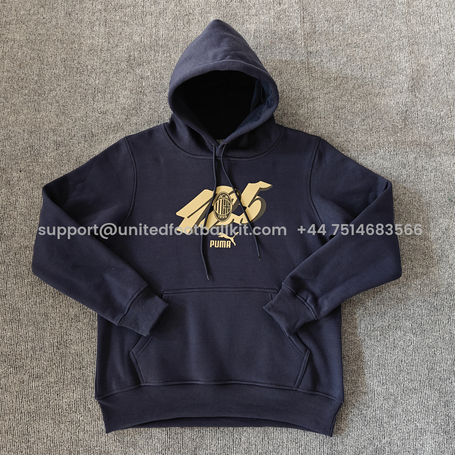 Unitedfootballkit.com | AC Milan 24-25 125th Anniversary Speical Hoodie - Deep Blue -Customize Name, Number and Patch | Worldwide Shipping