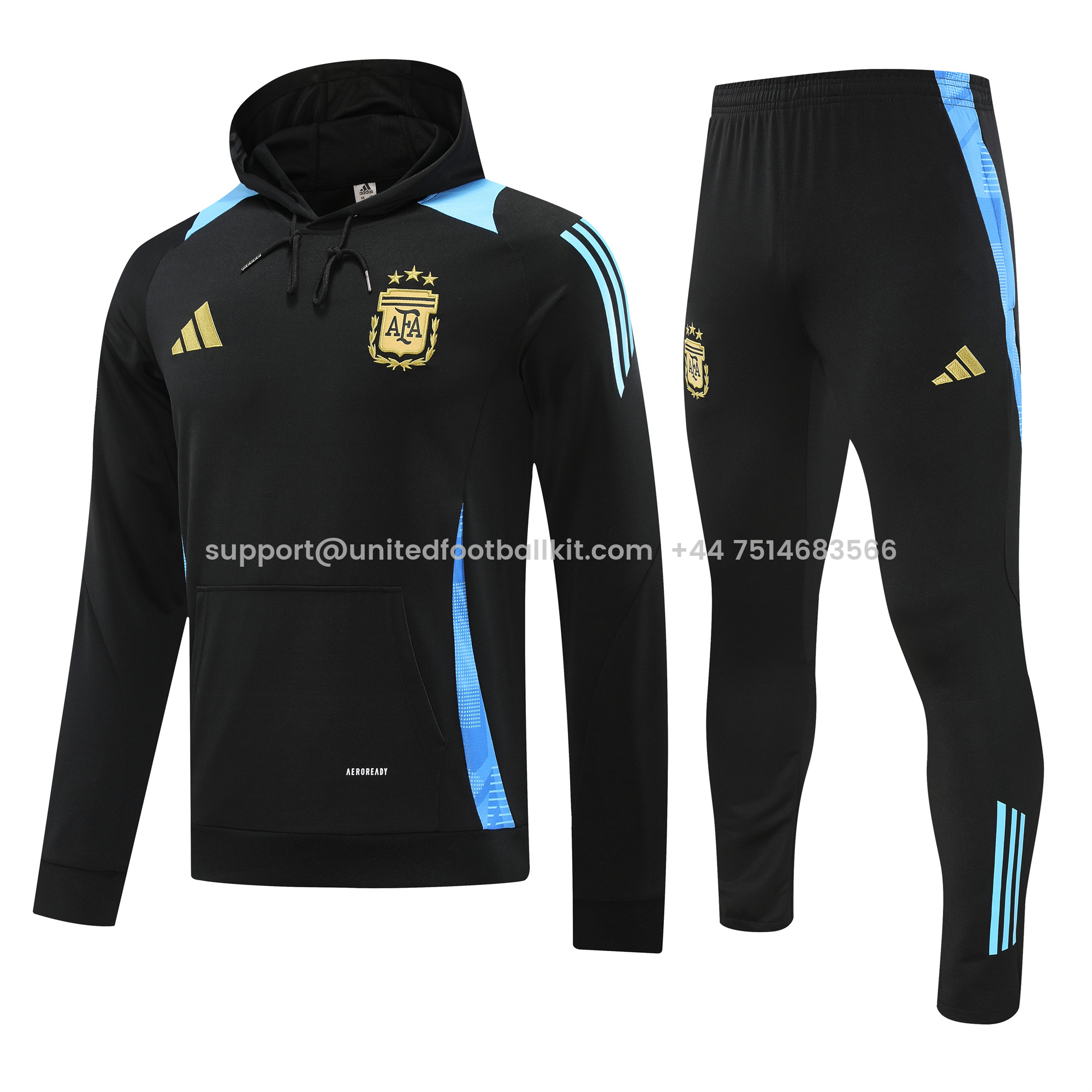 Unitedfootballkit.com | Argentina 24-25 Long Sleeve Training Set - Black Blue -Customize Name, Number and Patch | Worldwide Shipping