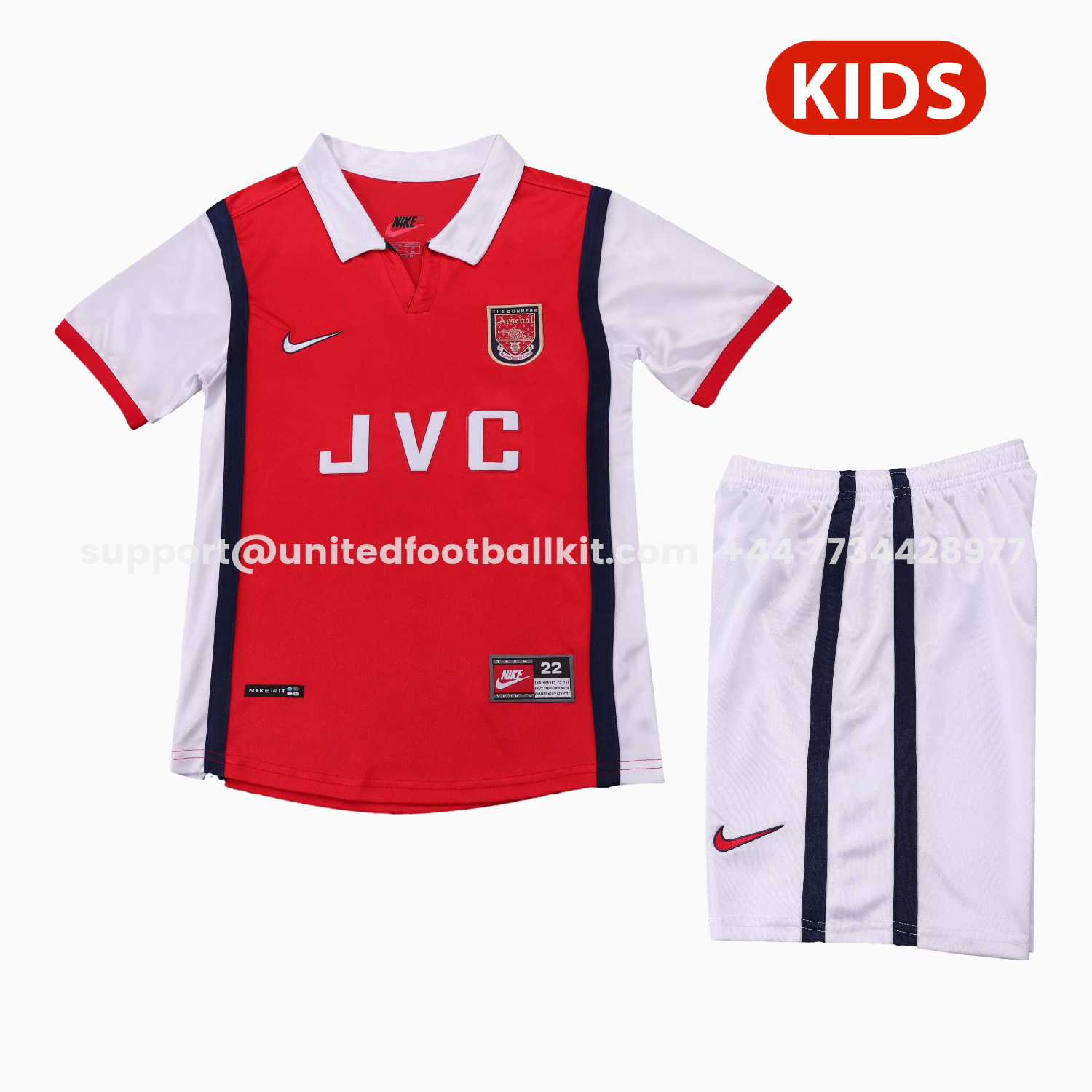 Unitedfootballkit.com | Retro Arsenal 1998-99 Home Kids Kit -Customize Name, Number and Patch | Worldwide Shipping