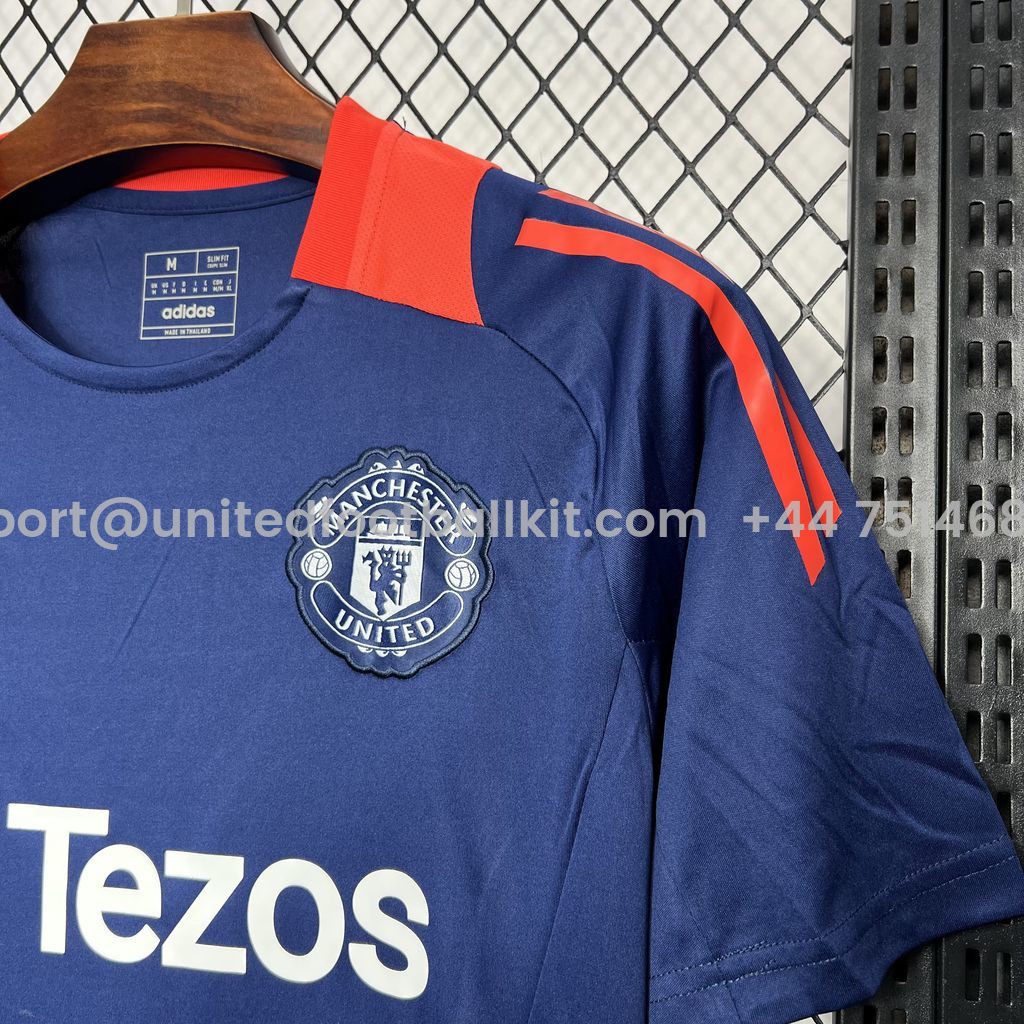 Unitedfootballkit.com | Manchester United 24-25 Blue Pre-match Training Jersey - Fans Version -Customize Name, Number and Patch | Worldwide Shipping