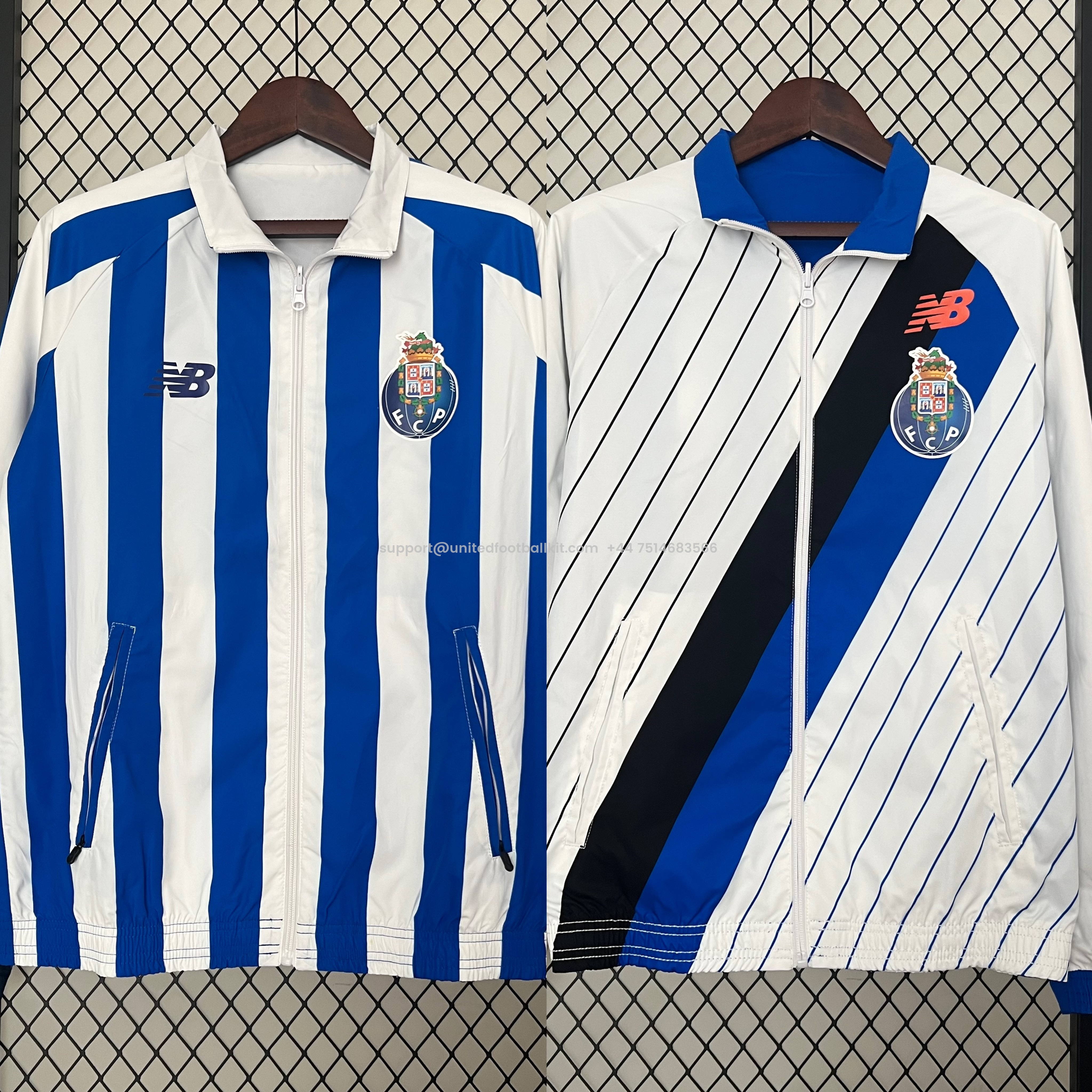 Unitedfootballkit.com | Porto 24-25 Double Sided Reversible Windbreaker - Blue & White -Customize Name, Number and Patch | Worldwide Shipping