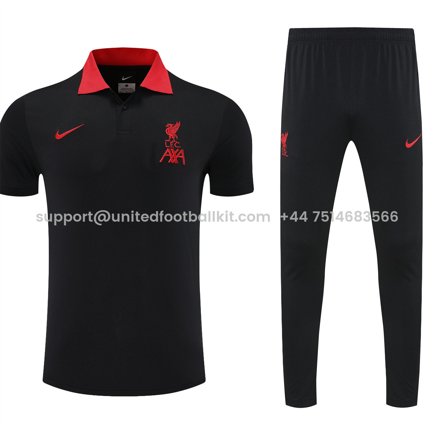 Unitedfootballkit.com | Liver.pool 25-26 POLO Short-Sleeve Training Set - Black Top and Pants -Customize Name, Number and Patch | Worldwide Shipping