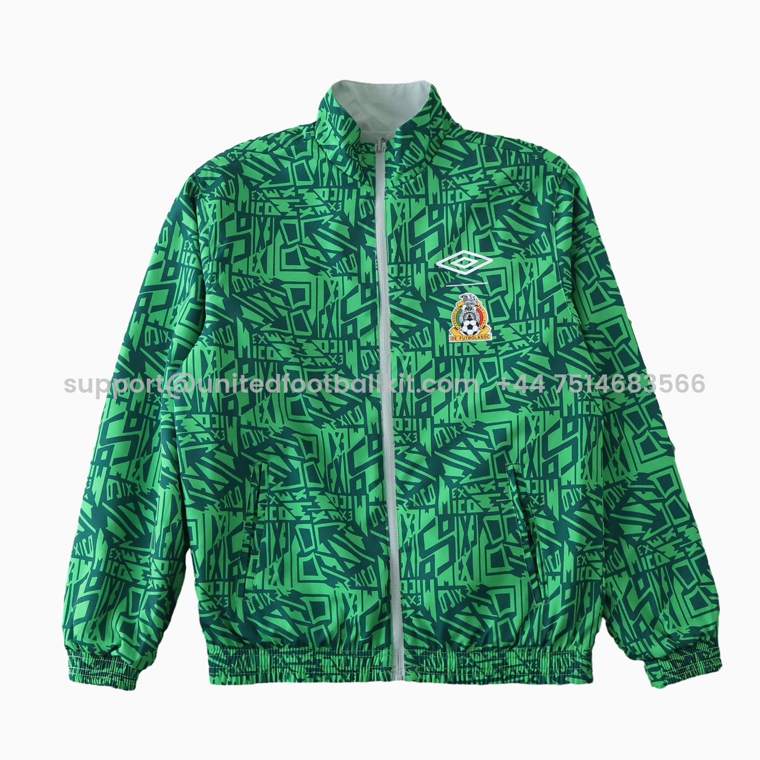 Unitedfootballkit.com | Retro Mexico 1994 Retro Style Double Sided Reversible Windbreaker - Green & Grey -Customize Name, Number and Patch | Worldwide Shipping