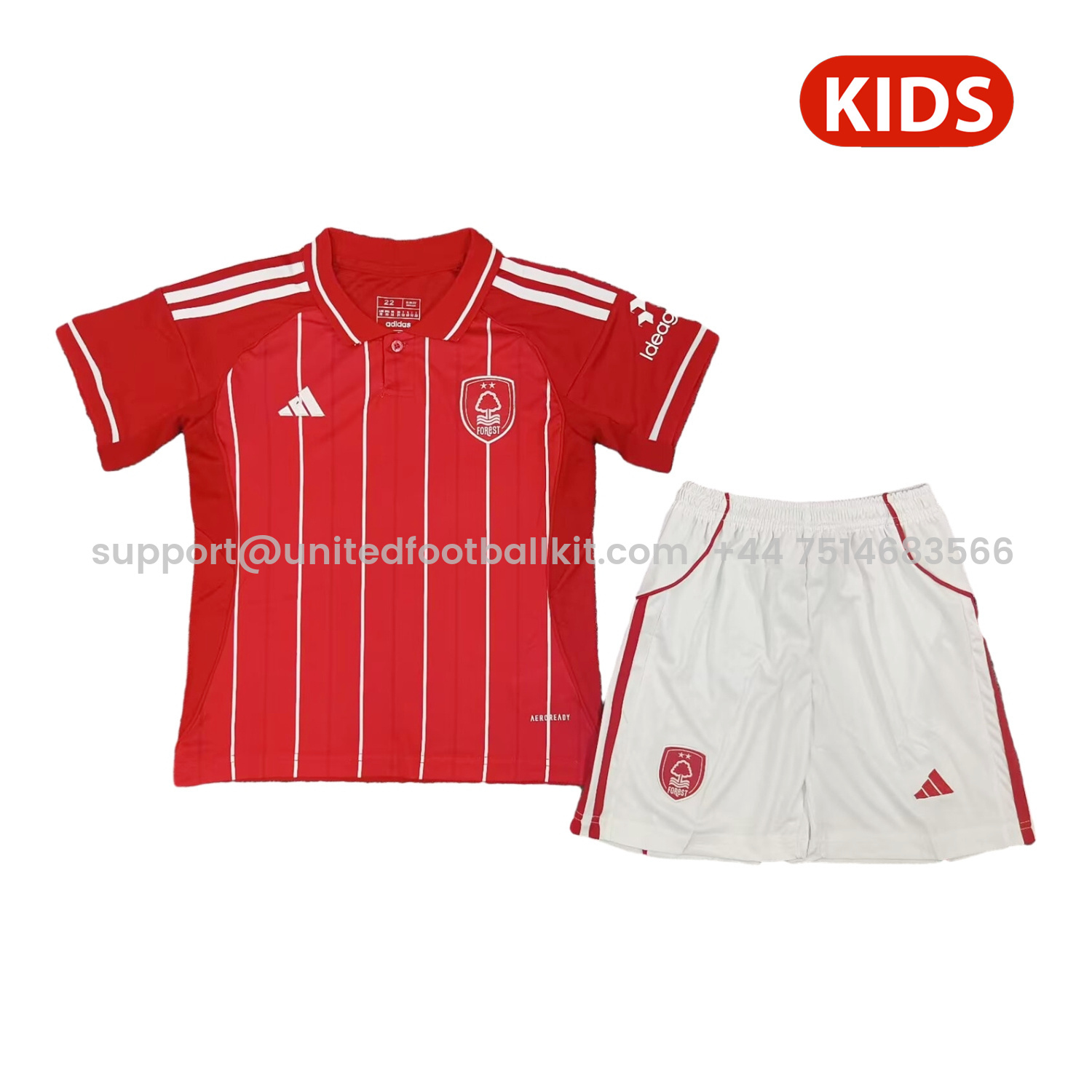 Unitedfootballkit.com | Nottingham Forest 25-26 Home Kids Kit -Customize Name, Number and Patch | Worldwide Shipping