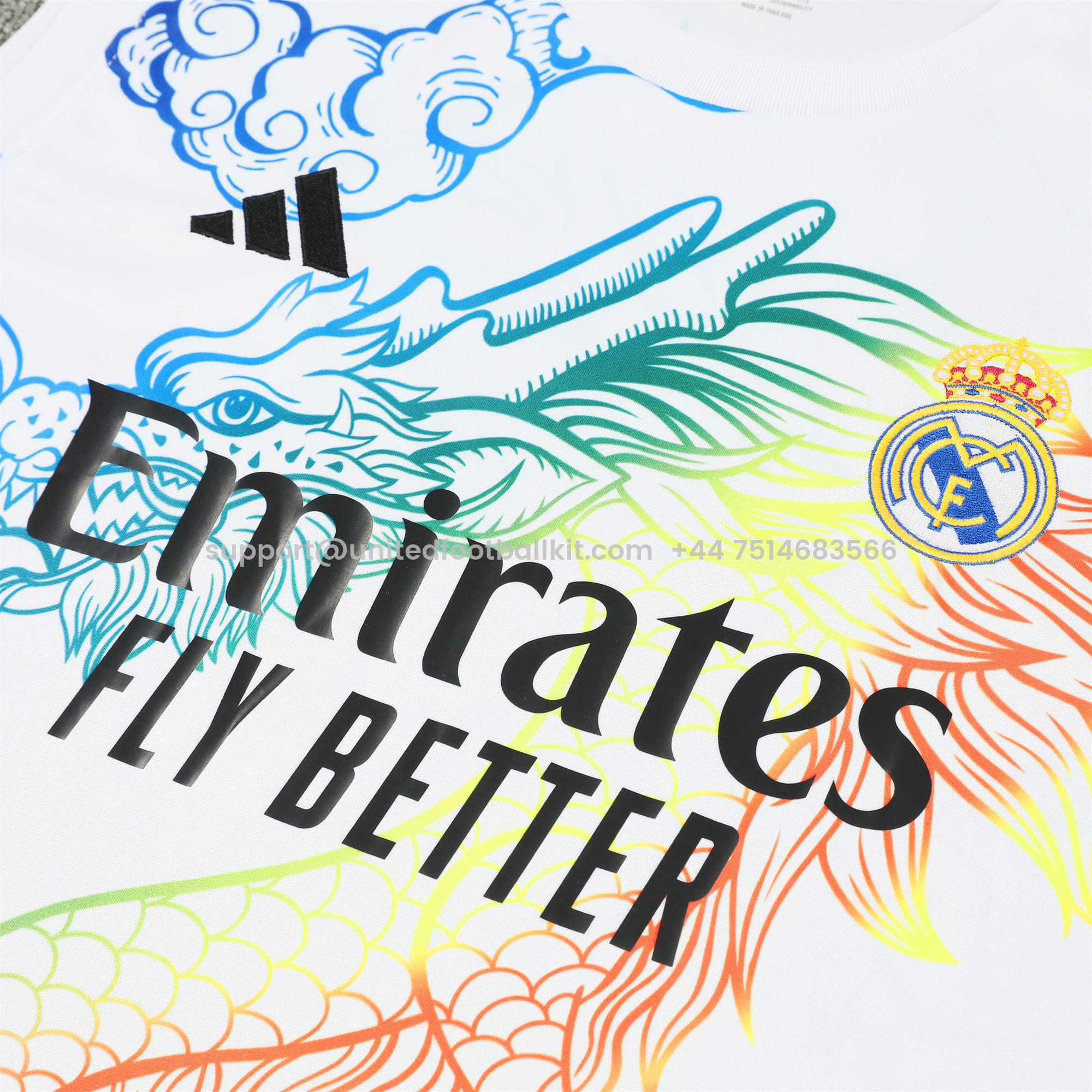 Unitedfootballkit.com | Real Madrid 24-25 Vest Training Set - White Dragon -Customize Name, Number and Patch | Worldwide Shipping