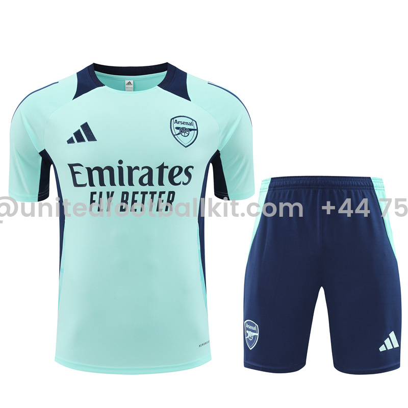 Unitedfootballkit.com | Arsenal 24-25 Short-Sleeve Training Kids Kit - Lake Blue -Customize Name, Number and Patch | Worldwide Shipping