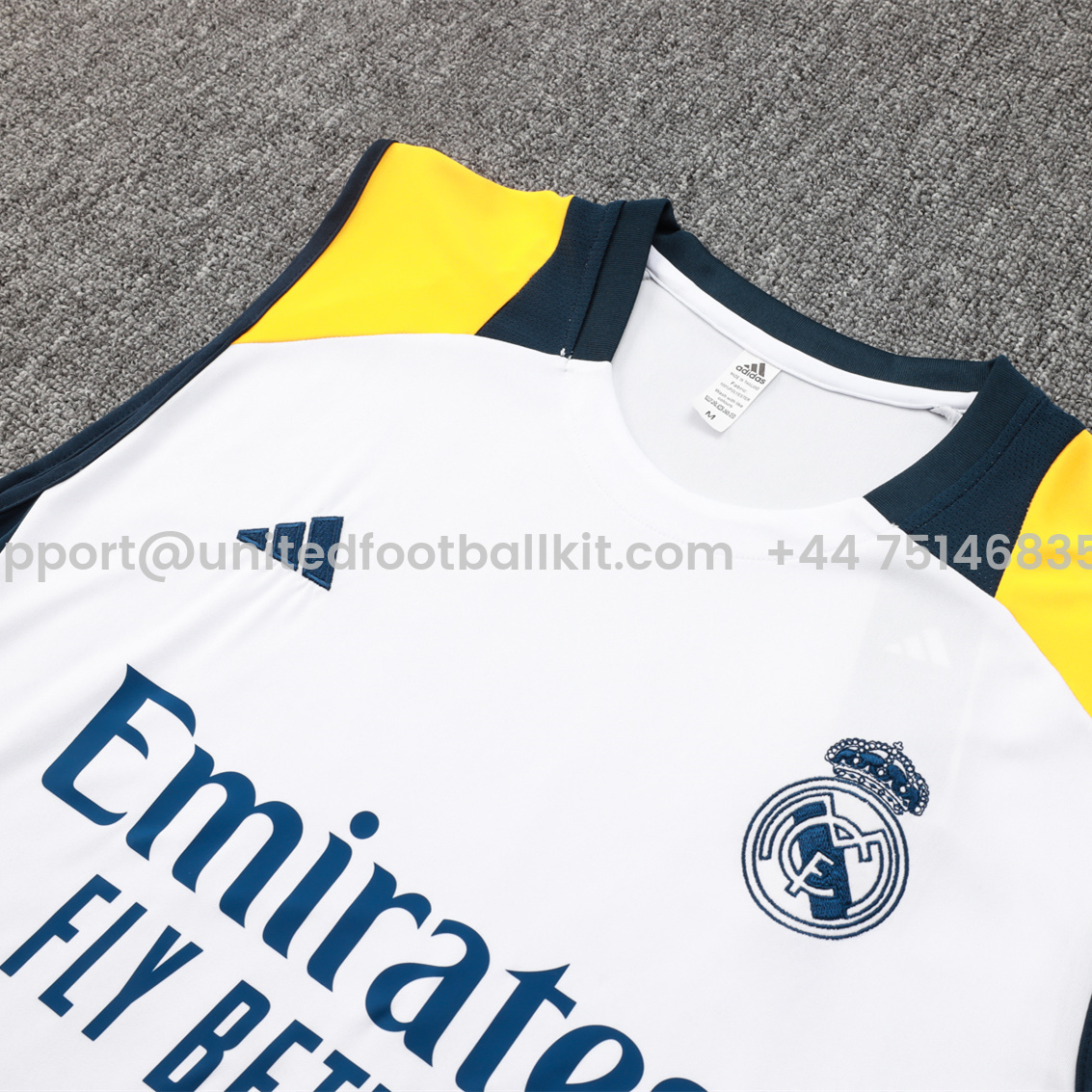 Unitedfootballkit.com | Real Madrid 24-25 Vest Training Set - White -Customize Name, Number and Patch | Worldwide Shipping