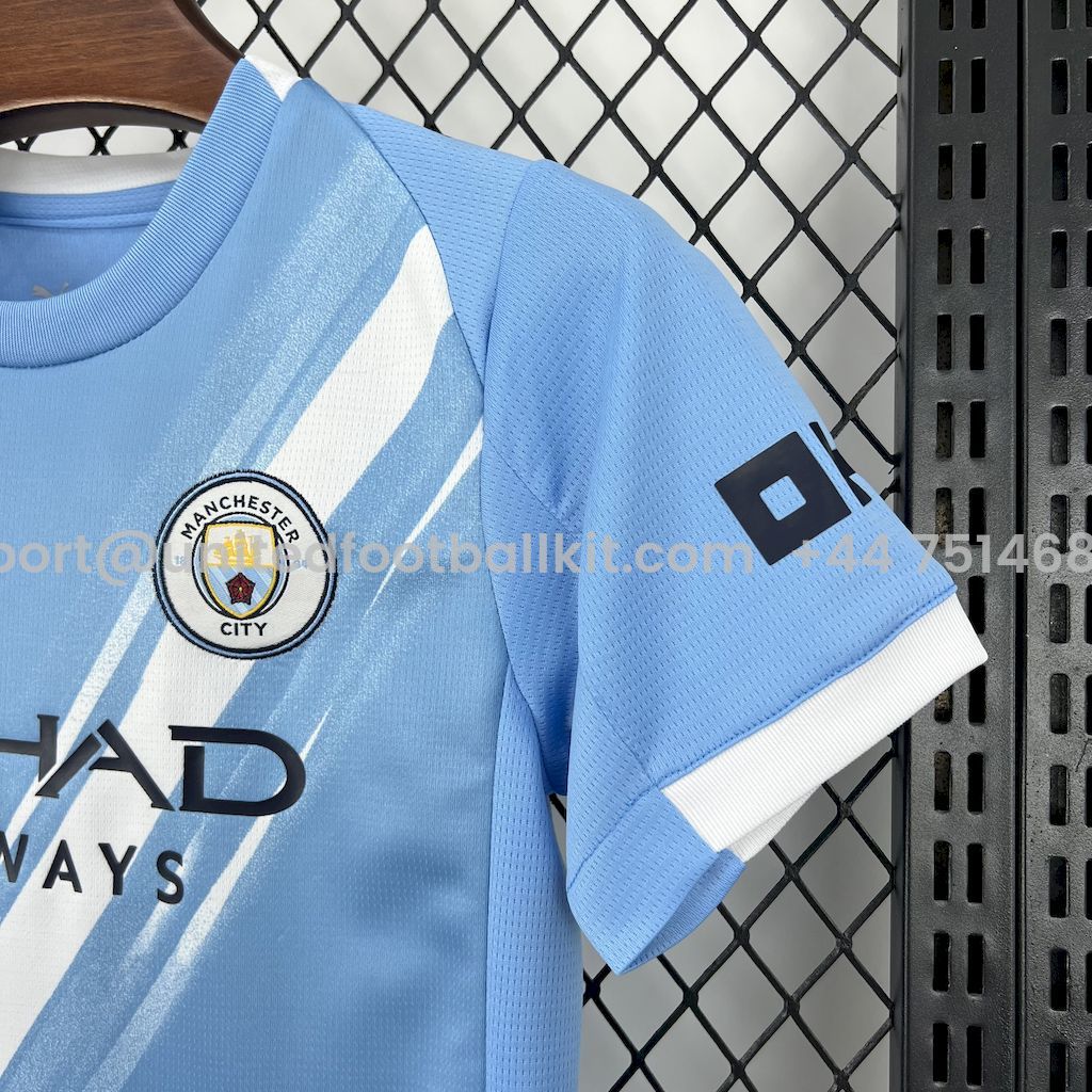 Unitedfootballkit.com | Manchester City 25-26 Home Kids Kit -Customize Name, Number and Patch | Worldwide Shipping
