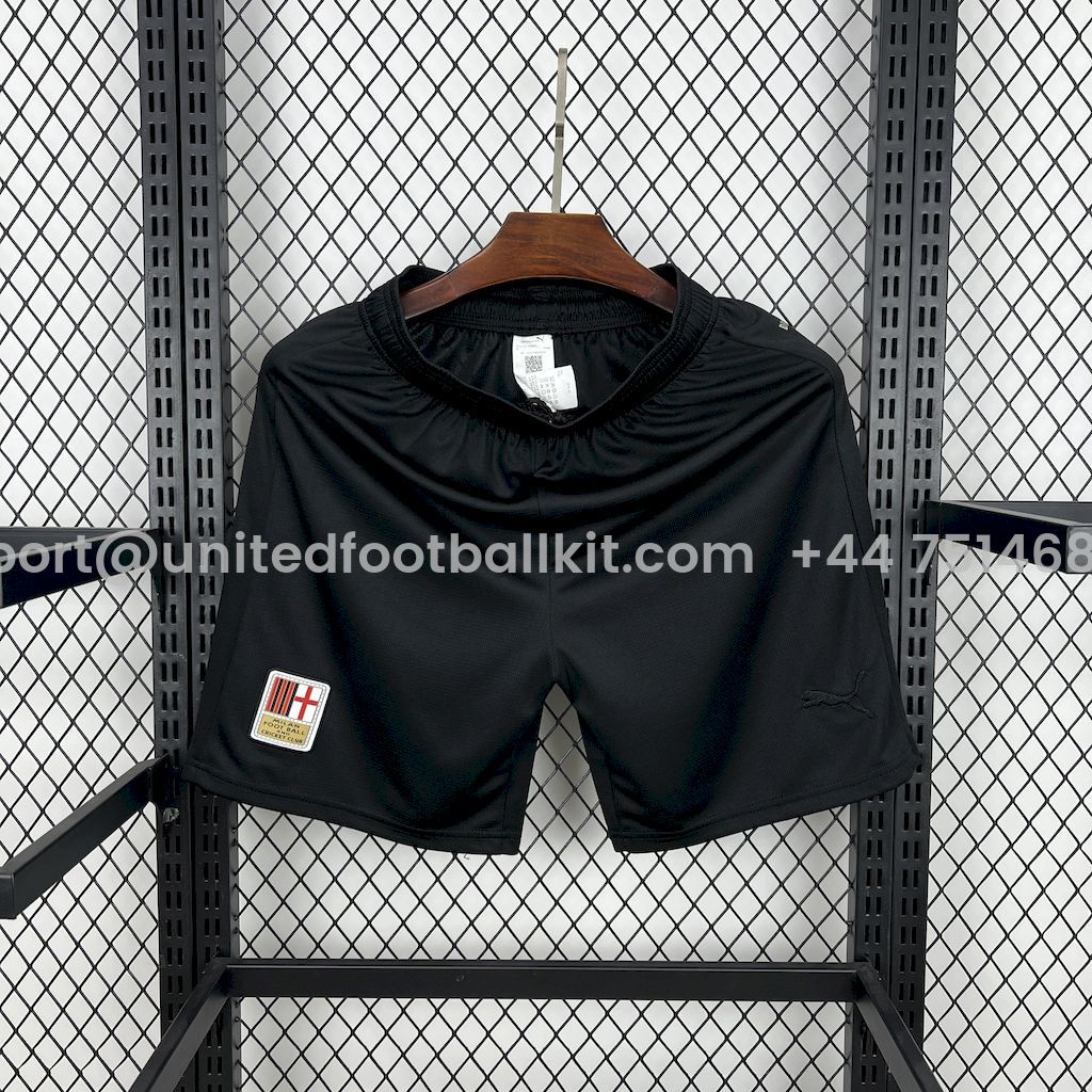 Unitedfootballkit.com | AC Milan 24-25 125th Anniversary Black GK Shorts - Fans Version -Customize Name, Number and Patch | Worldwide Shipping