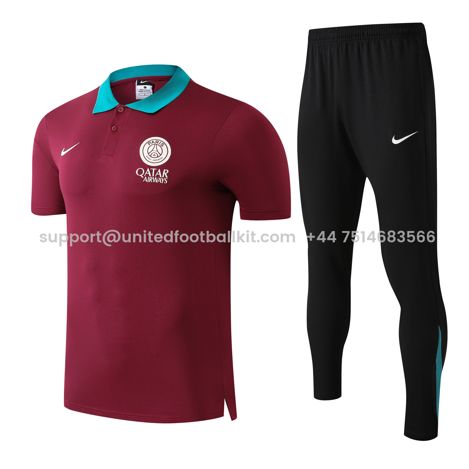 Unitedfootballkit.com | Paris Saint-Germain PSG 25-26 POLO Short-Sleeve Training Set - Deep Red Top and Black Pants -Customize Name, Number and Patch | Worldwide Shipping