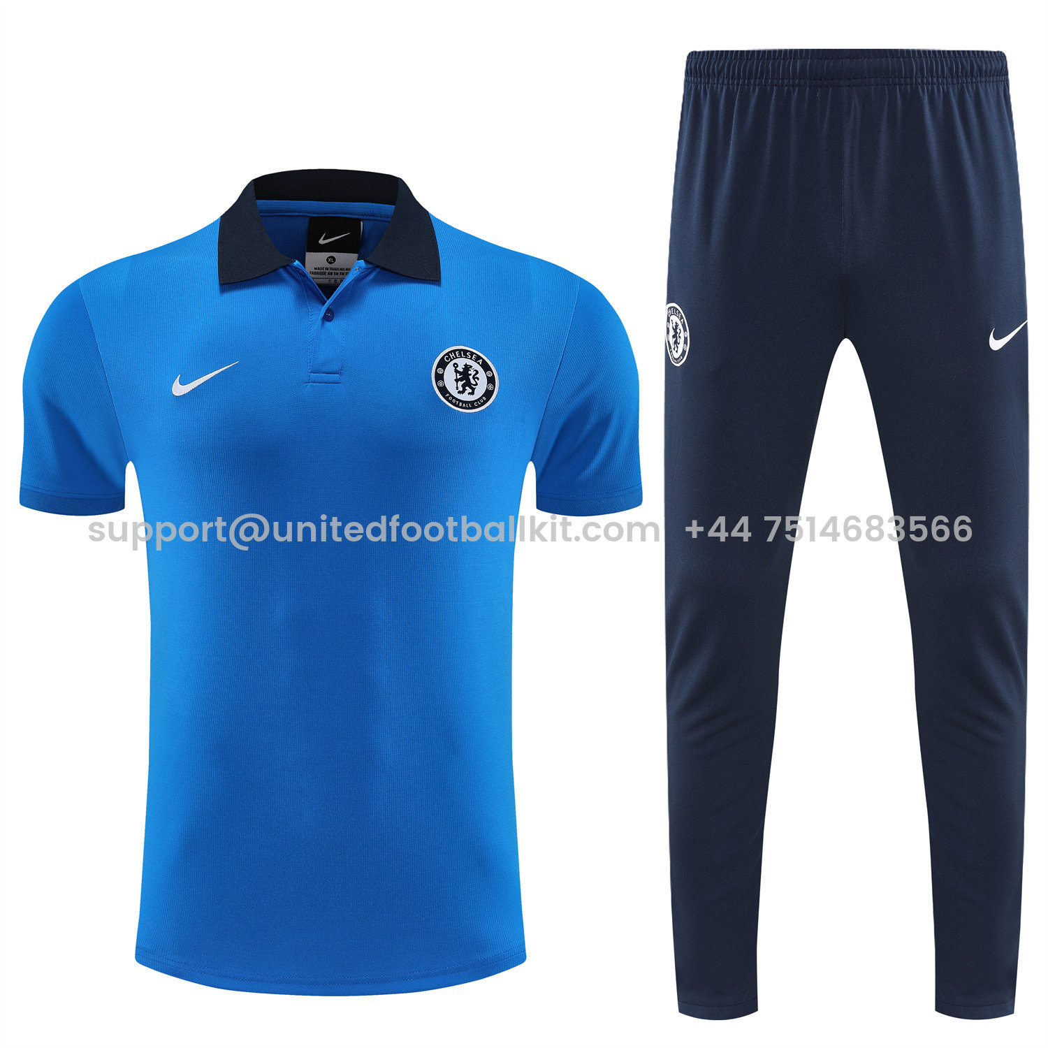Unitedfootballkit.com | C.H.E.L.S.E.A 25-26 POLO Short-Sleeve Training Set - Blue Top and Deep Blue Pants -Customize Name, Number and Patch | Worldwide Shipping
