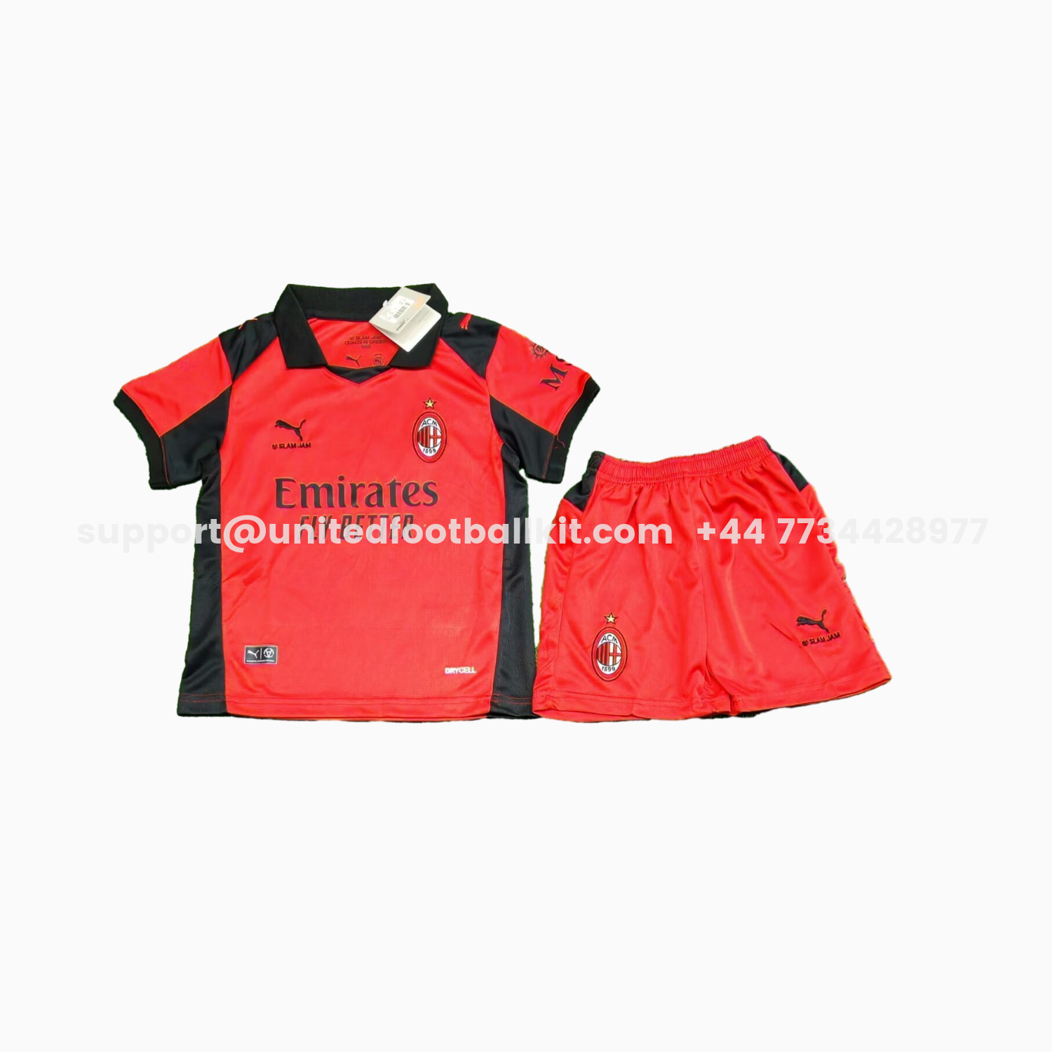 Unitedfootballkit.com | AC Milan 25-26 Fourth Red Kids Kit -Customize Name, Number and Patch | Worldwide Shipping