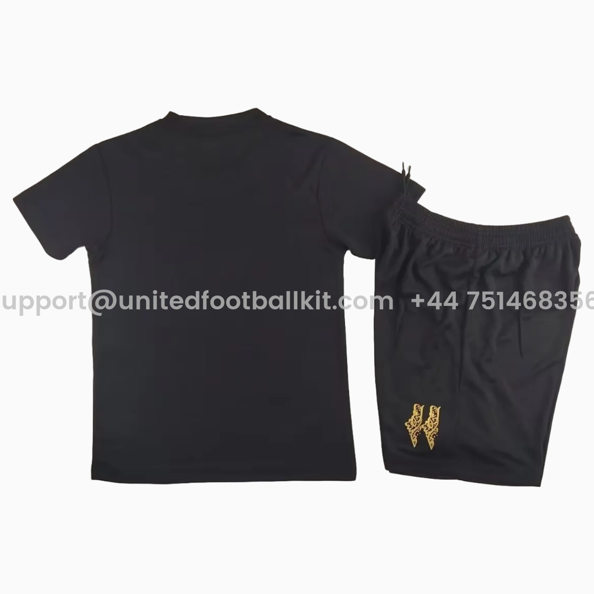 Unitedfootballkit.com | FC Palestina 24-25 Black and Gold Souvenir Kids Kit -Customize Name, Number and Patch | Worldwide Shipping