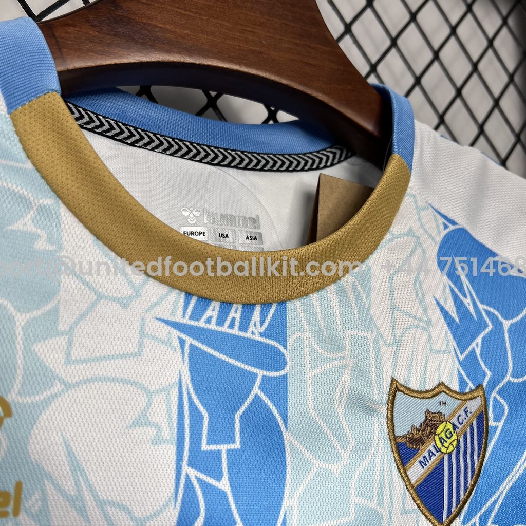 Unitedfootballkit.com | Malaga 24-25 Home Kids Kit -Customize Name, Number and Patch | Worldwide Shipping
