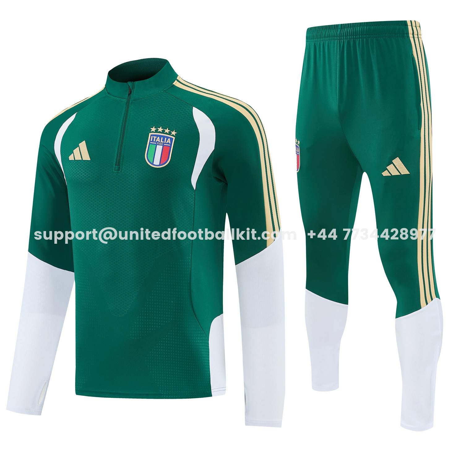 Unitedfootballkit.com | Italy 2026 Long Sleeve Training Set - Green With White Top & Pants -Customize Name, Number and Patch | Worldwide Shipping