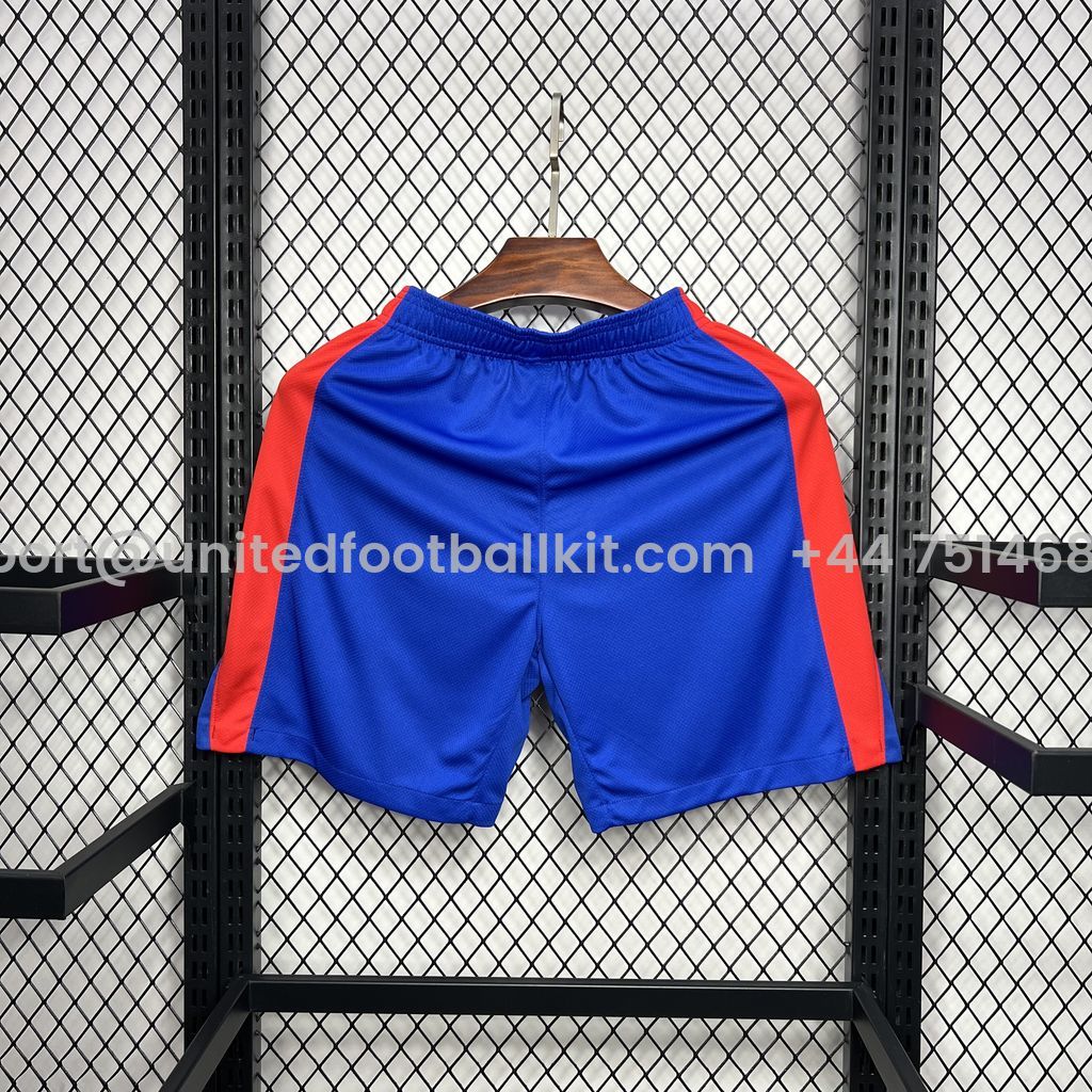 Unitedfootballkit.com | Atletico Madrid 24-25 Home Stadium Shorts - Fans Version -Customize Name, Number and Patch | Worldwide Shipping