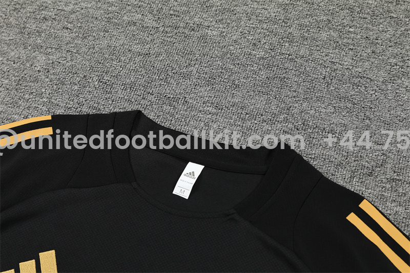 Unitedfootballkit.com | Real Madrid 24-25 Short-Sleeve Training Set - Black Gold -Customize Name, Number and Patch | Worldwide Shipping