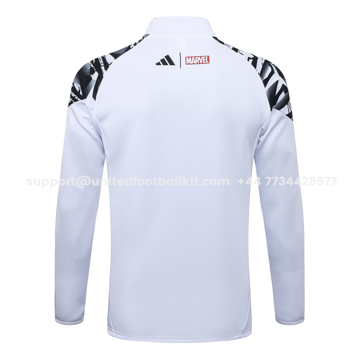 Unitedfootballkit.com | Real Madrid 25-26 Unsponsored Long Sleeve Training Set - White Top & Black Pants -Customize Name, Number and Patch | Worldwide Shipping