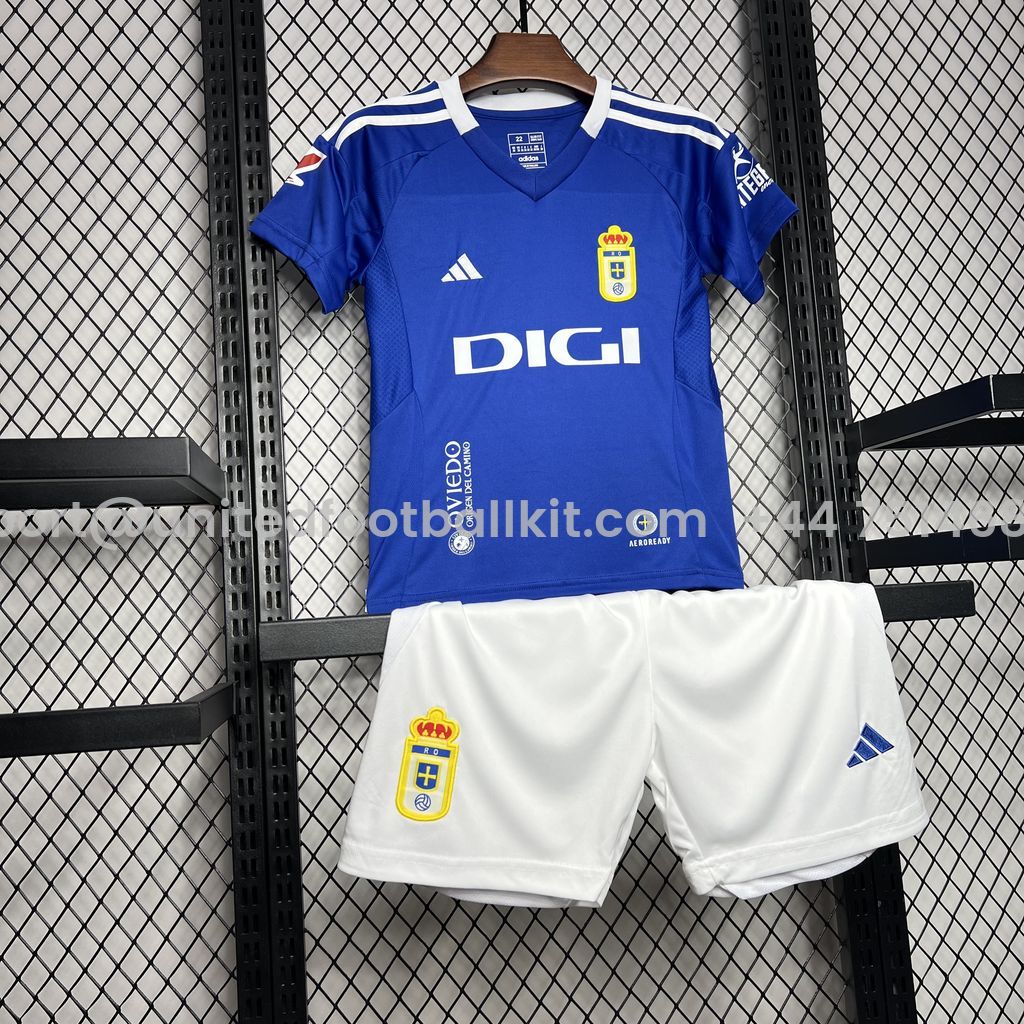 Unitedfootballkit.com | Real Oviedo 24-25 Home Kids Kit -Customize Name, Number and Patch | Worldwide Shipping
